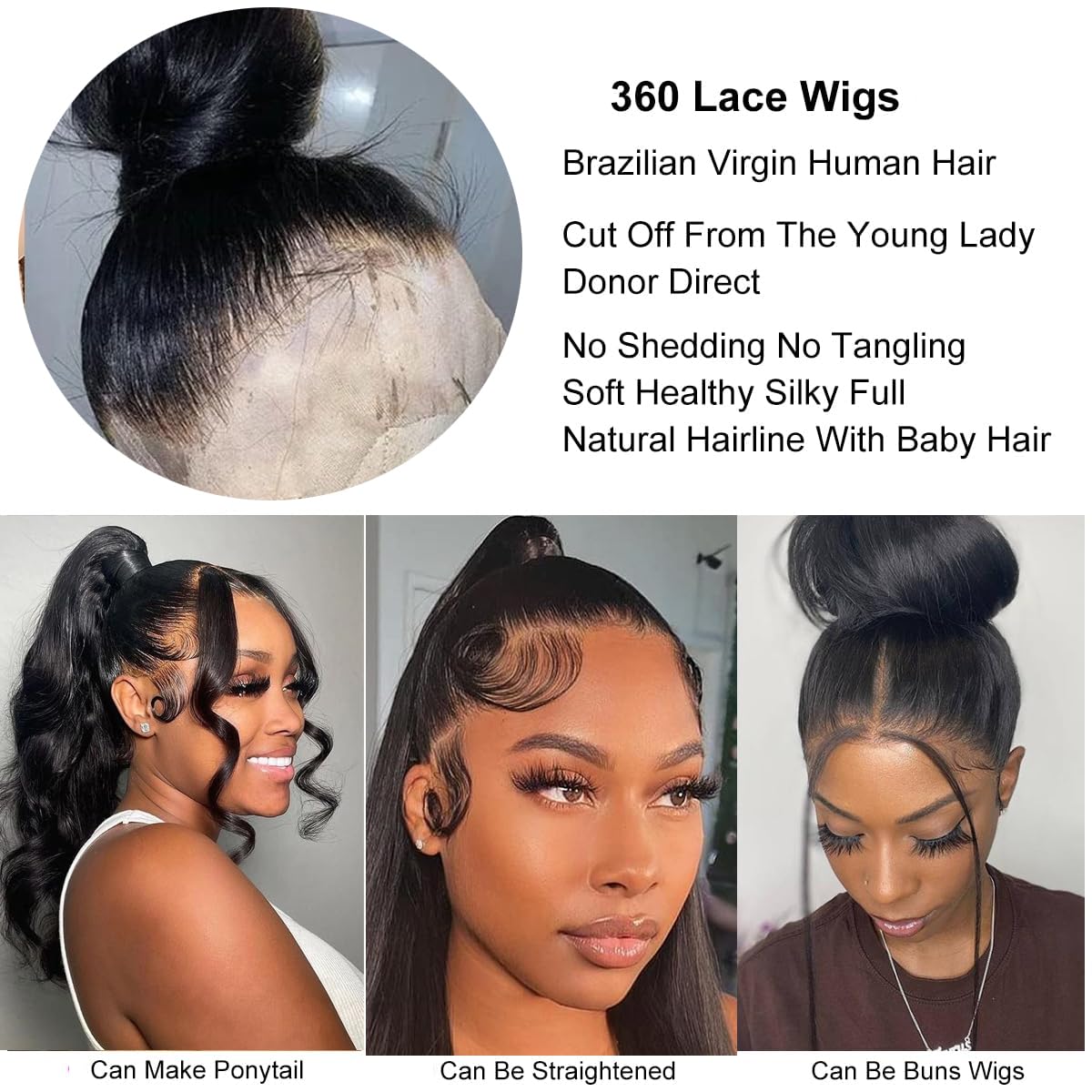 Umeiw 360 Lace Front Wigs Human Hair Pre Plucked Transparent Lace Frontal Wigs for Black Women with Baby Hair 360 Hd Full Lace Human Hair Wigs 150% Density Natural Black 12 Inch