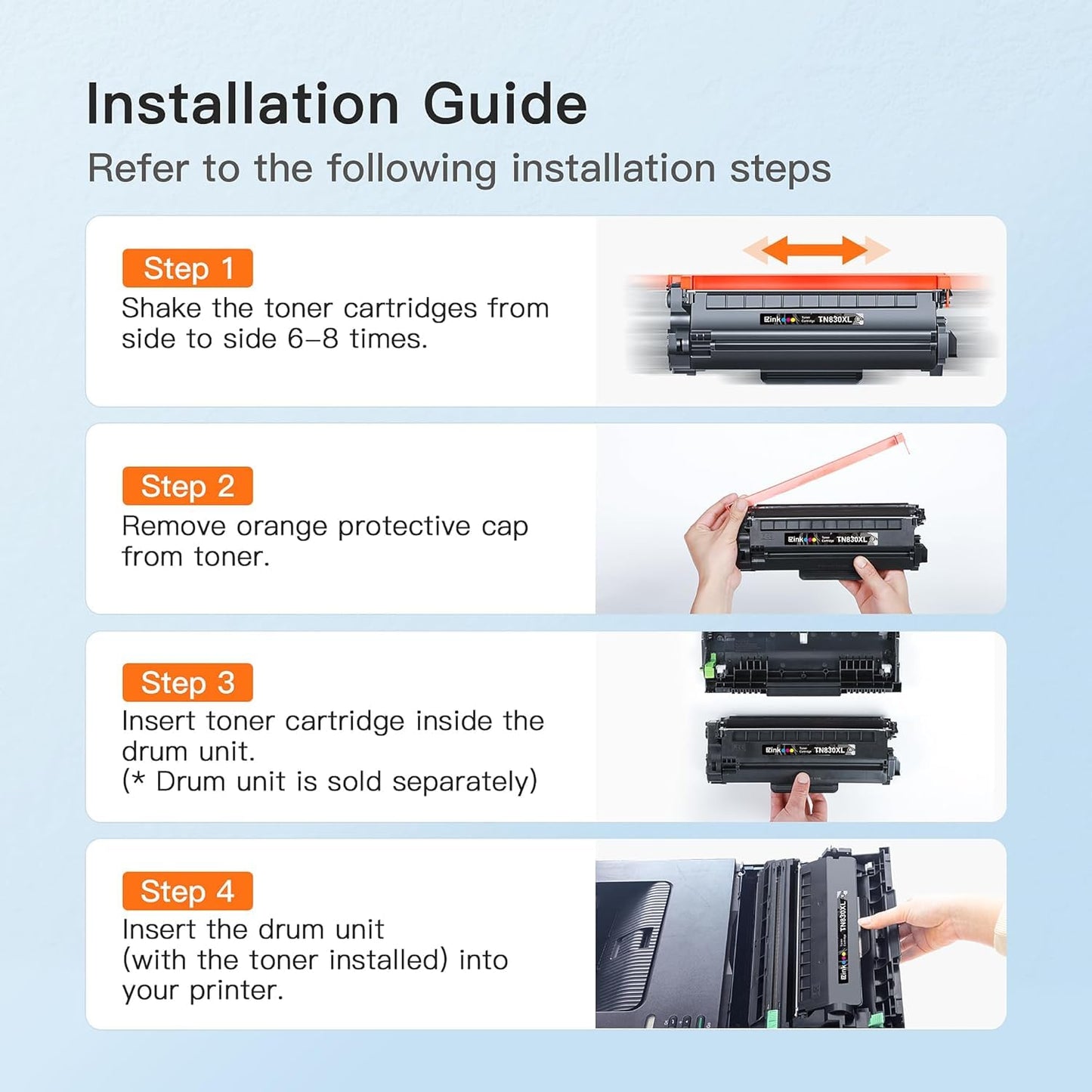 E-Z Ink Compatible TN830XL Toner Cartridges DR830 Drum Unit Replacement for Brother TN830XL Toner Cartridges DR830 Drum Unit for HL-L2460DW DCP-L2640DW HL-L2480DW HL-L2400D HL-L2405W Printer(3Pack)