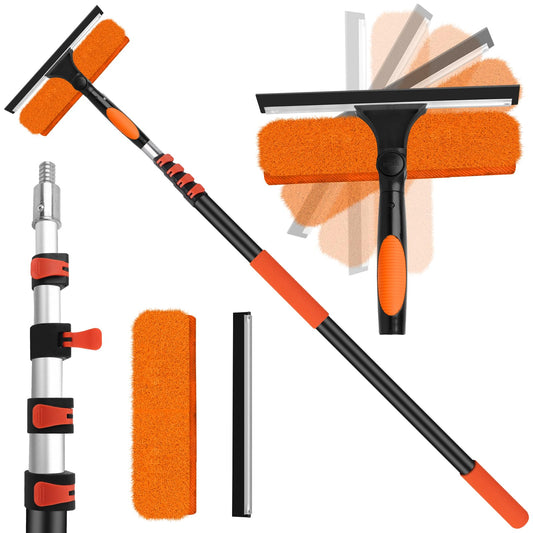 26FT High Window Cleaning Kit with Pole, 2 in 1 Window Squeegee for Window Cleaning,5-20FT Professional Window Cleaning Kit with Pole,180°Rotatable Squeegee for Indoor/Outdoor High Windows,Home,Car