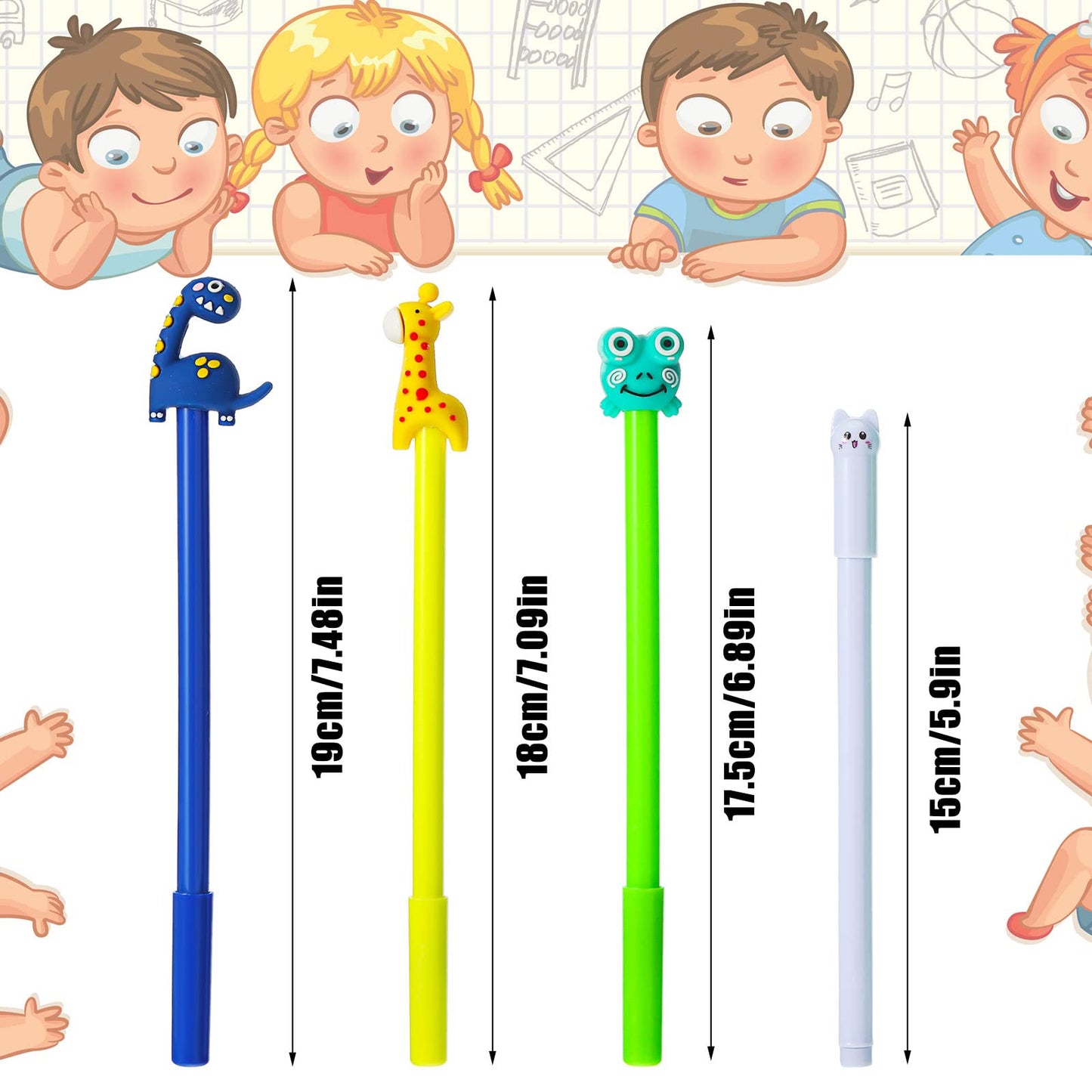 Zhehao 300 Pcs Novelty Pens Bulk Kids Cute Cartoon Fun Pens 0.5 mm Black Gel Ink Assorted Animal Styles Kawaii Decorative Writing for School Office Home Teacher Student Kids Gifts Supplies