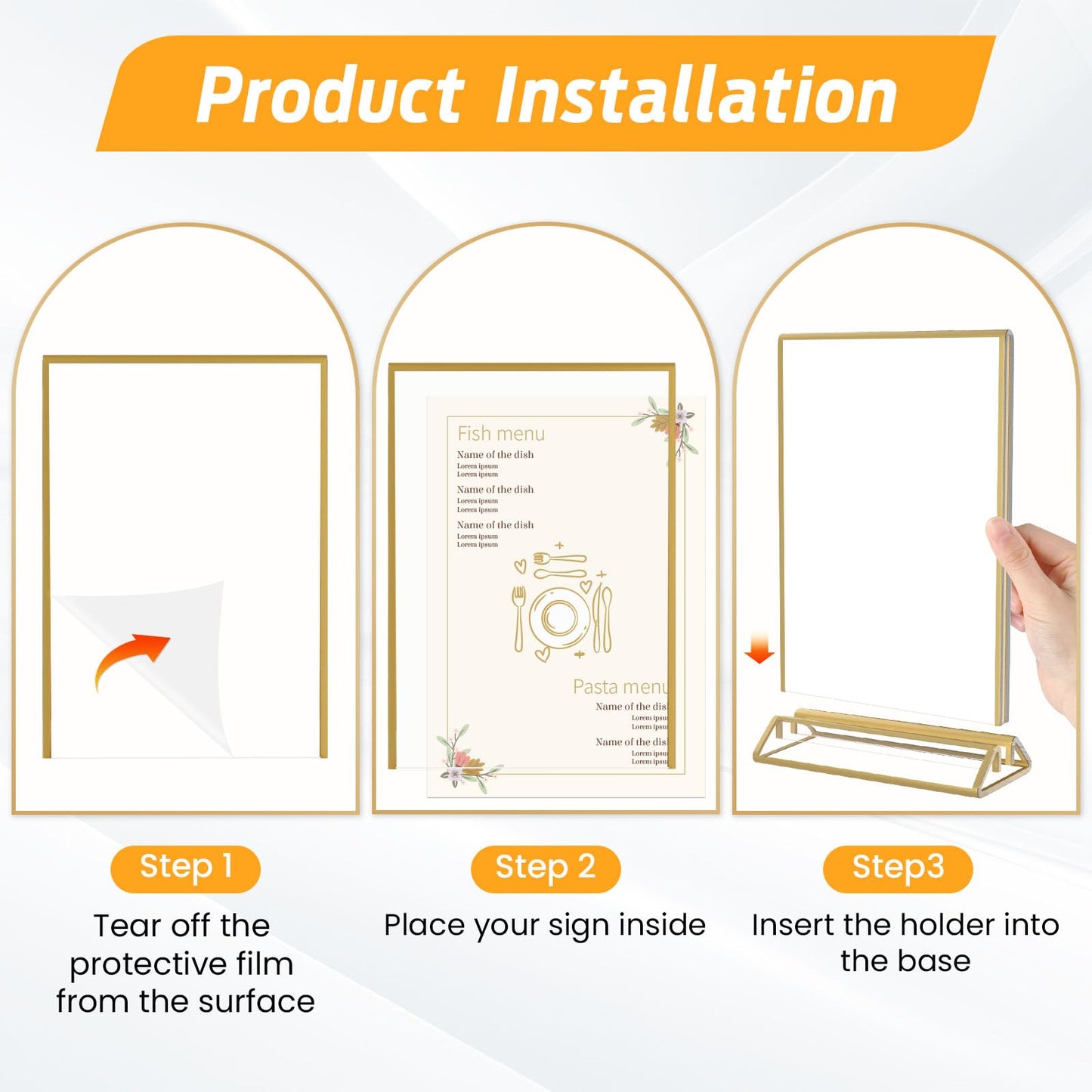 Smarpau 5x7 Gold Acrylic Sign Holder 16 Pack Gold Frame Table Number Holders Vertical Double Sided Picture Frames Table Menu Stand Flyer Display for Home Office