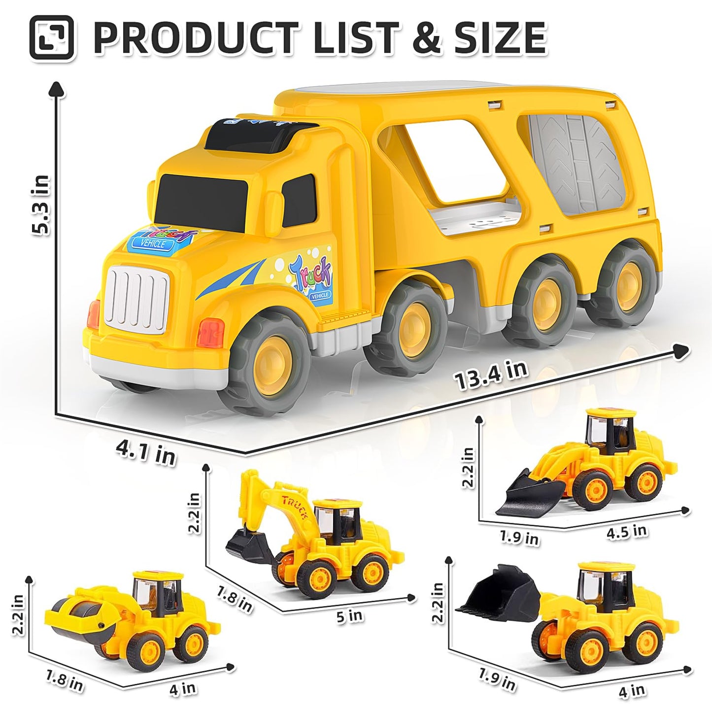 Veslier Construction Truck Toys for Boys Girls Age 3 4 5 6 Years Old，Carrier Transport Trucks for Kids 3+ Year Old，Christmas Birthday Gift Toddler Toys