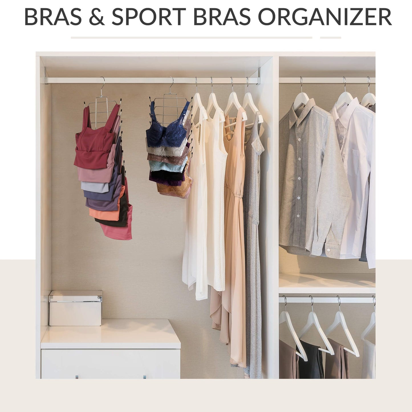 ZEDODIER 6 Pack Tank Top Hanger, Space Saving Bra Hangers, Non-Slip Hanging Sport Bras Holder, Closet Organizers and Storage for Camisoles Tank Tops Bras Ties Swimsuits Strappy Dress, Silver