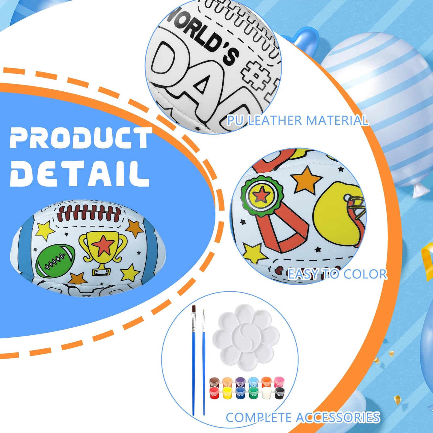 WinnerWhy 24 Pcs Father's Day Footballs Crafts Color Your Own Father's Day Footballs DIY Dad Coloring Soccer Balls Arts Kit Dad Gifts for Men Home Activities