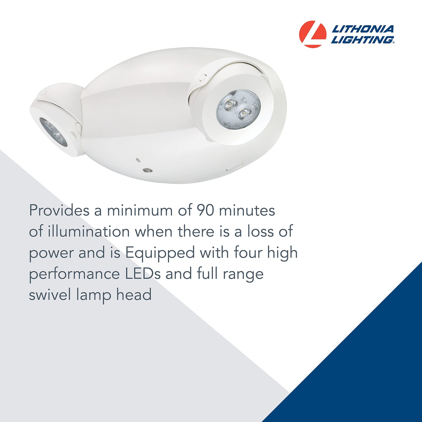 Lithonia Lighting Quantum LED Emergency Lights for Business, Manual Testing, 2-Head Fixture, 640 Lumens, White (ELM4L)