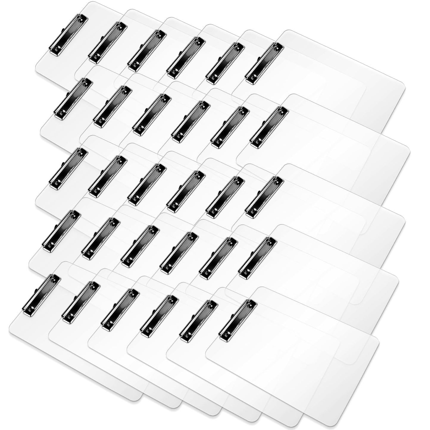 Macroclo Plastic Clipboards Set of 30, A4 Acrylic Clear Board 8.5x11 for Classroom, Students, Transparent Letter Size 9" x 12.5" with Low Profile Clip, Office & School Supply
