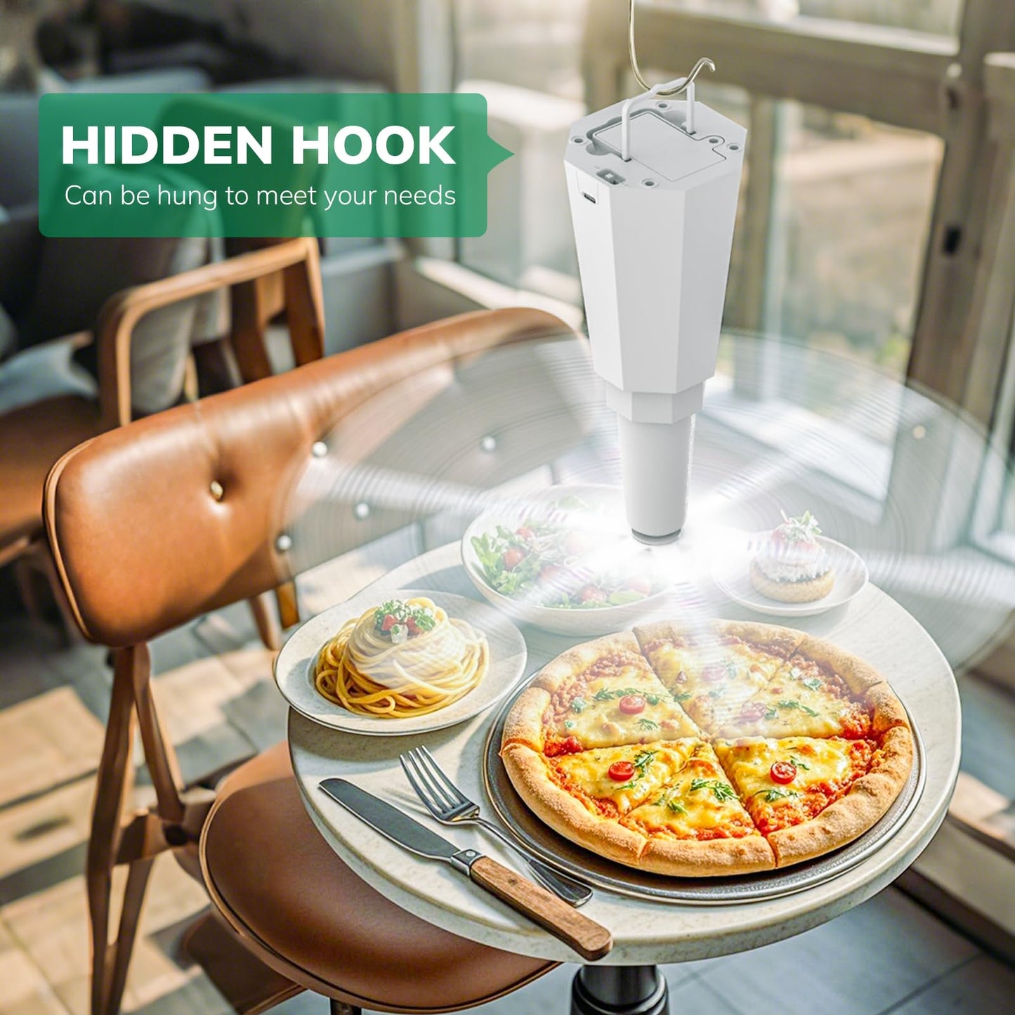 4-Pack Rechargeable Fly Fans for Tables Up to 10-Hour Working Time, Indoor Outdoor Mute Food Fans to Keep Flies Away, Retractable Table Fans with Hook for Home Restaurant Party Picnic Patio, White