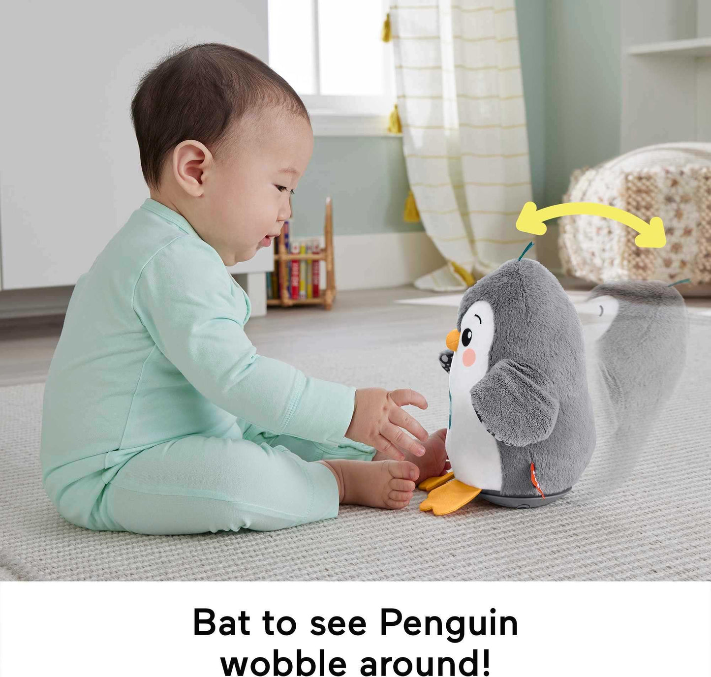 Fisher-Price Baby Tummy Time Toy Flap Wobble Penguin, Plush with Music Motion for Sensory Play Newborns Ages 0+ Months