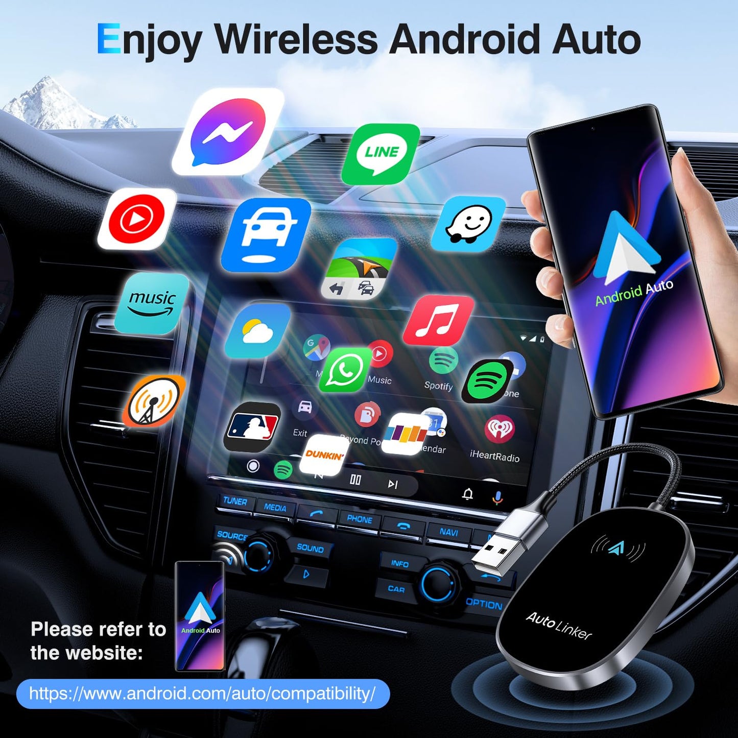 Android Auto Wireless Adapter for Cars with Built-in Wired Android Auto Easy Setup Support NFC Pair Fast Seamless Connection Stable Plug and Play Wireless Android Auto Car Adapter Dongle (Black)