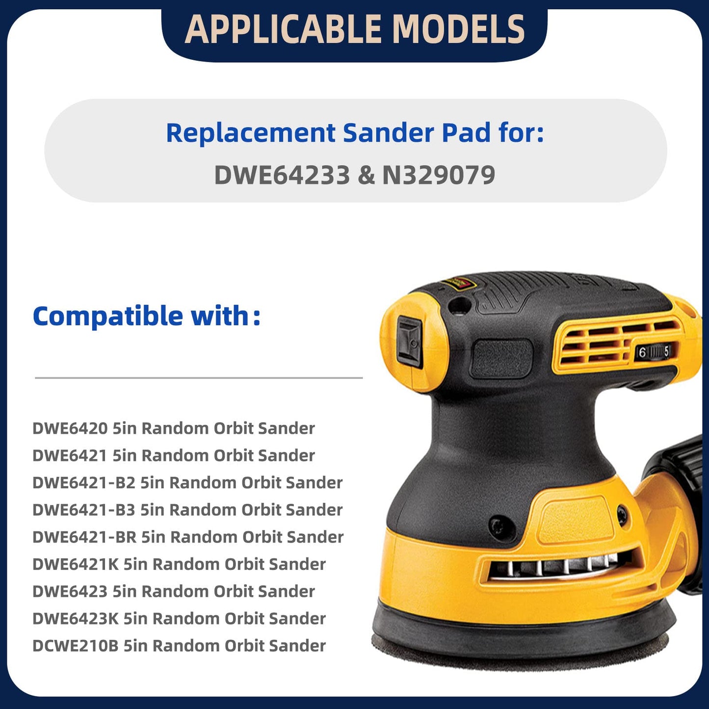 10 Pack Replacement Sanding Pads for Dewalt 5 inch 8 Hole Hook and Loop DWE64233& N329079 Orbital Sander Backing Pad Replacement Parts Compatible with DWE6421-B2 DWE6421-B3 DWE6423/6423K DWE6421/6421K
