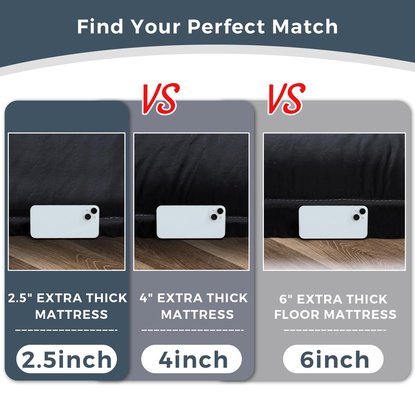 MAXYOYO 6" Extra Thick Japanese Futon Mattress, Foldable Tatami Pad for Adults, Floor Bed Roll Up Guest Mattress, Black, Full