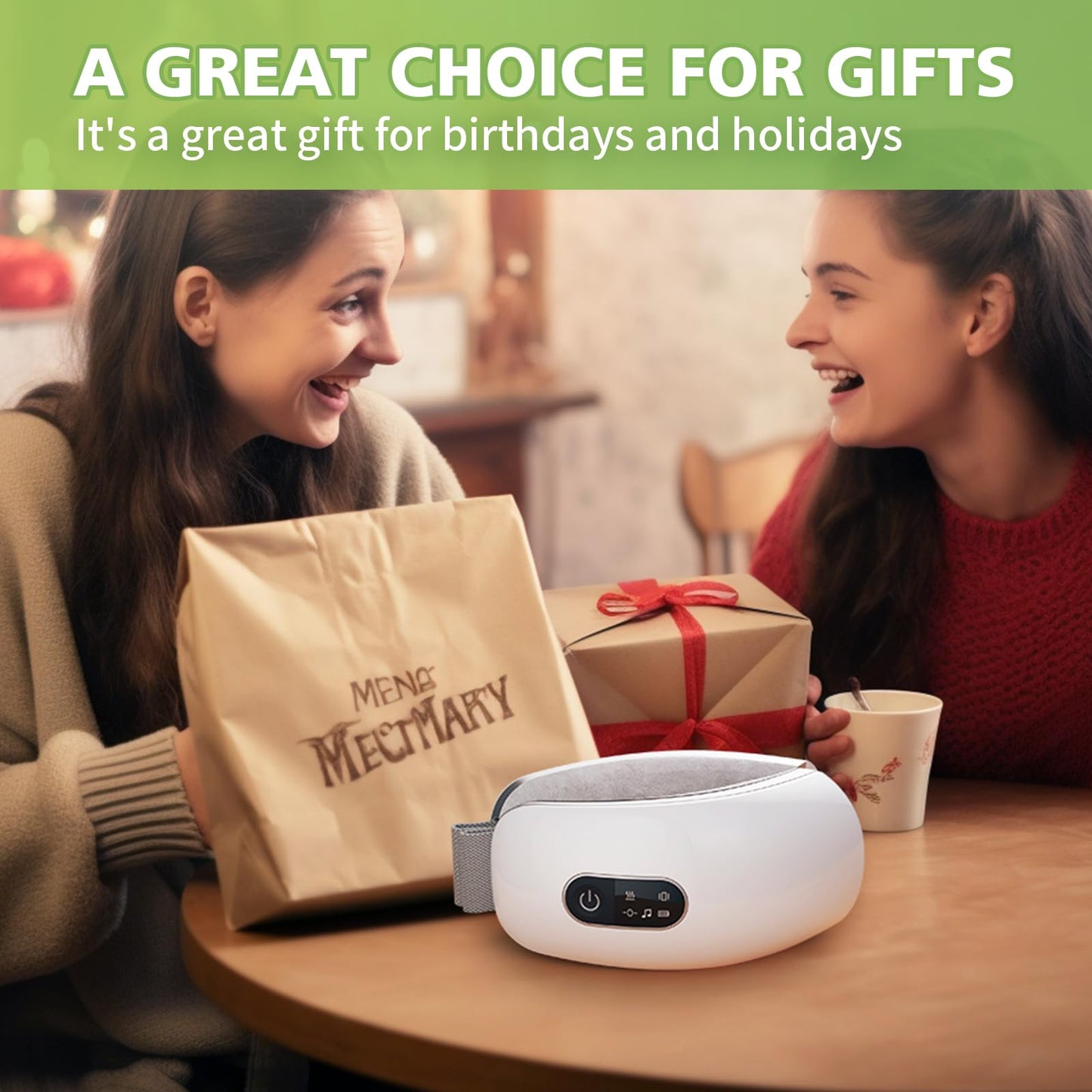 NOWWISH Eye Massager with Heat & Bluetooth Music, Birthday Gifts for Women Men Wife Husband, Smart Heated Eye Mask for Relax Eye, Reduce Eye Strain, Headache and Migraine Relief (Pearl White)