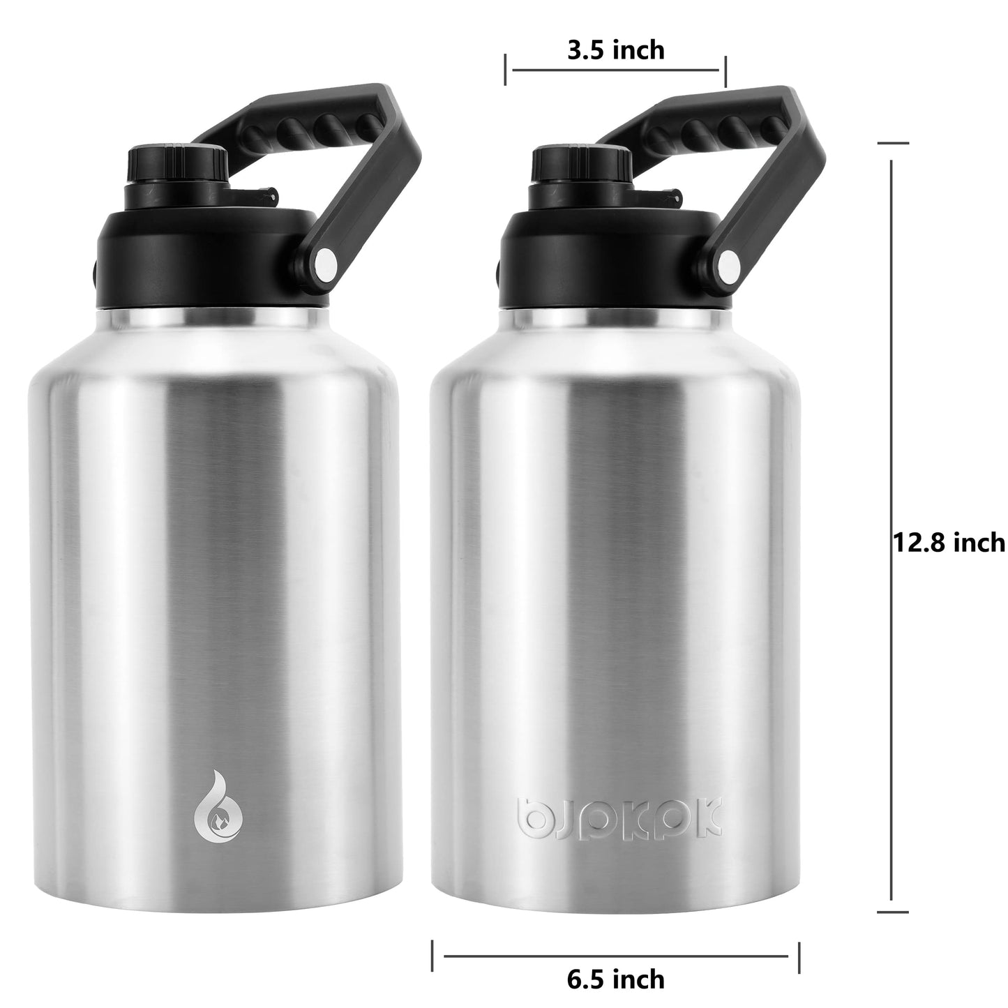 BJPKPK One Gallon(128 oz) Insulated Water Bottle, Dishwasher Safe Stainless Steel Jug, BPA Free Jug with Ergonomic Handle & Anti-slip Bottom, Large Water Bottle,Stainless Steel