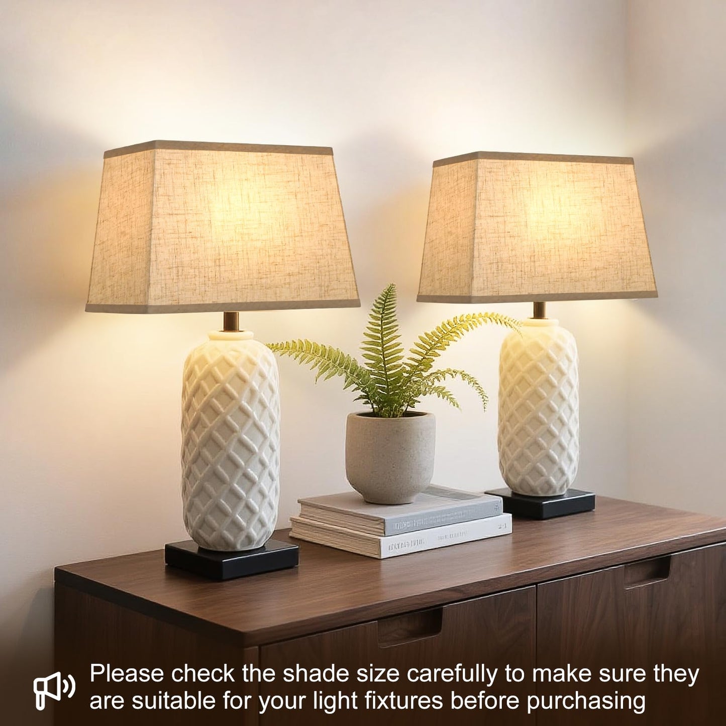 Rectangle Lamp Shades Set of 2, Top 7"x12.5", Bottom 9"x15", Height 10"，Large Beige Lampshades for Table Lamps Floor Lamps, Square Lamp Shade Replacement, Spider, Harp Holders Included, Easy Assembly