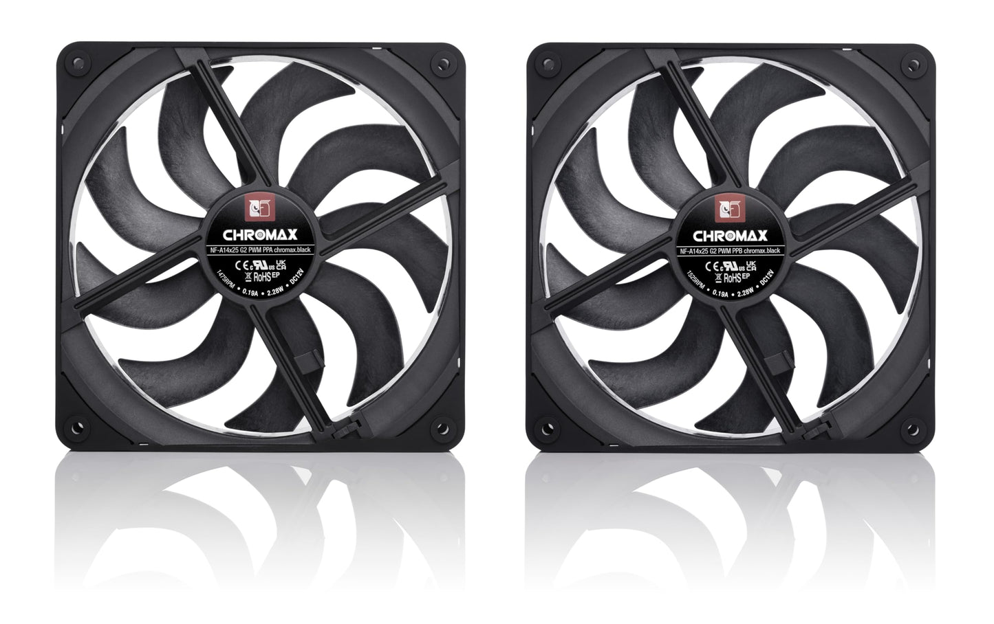 Noctua NF-A14x25 G2 PWM Sx2-PP chromax.Black, Dual Fan Set for Push-Pull and Side-by-Side Applications (Black)