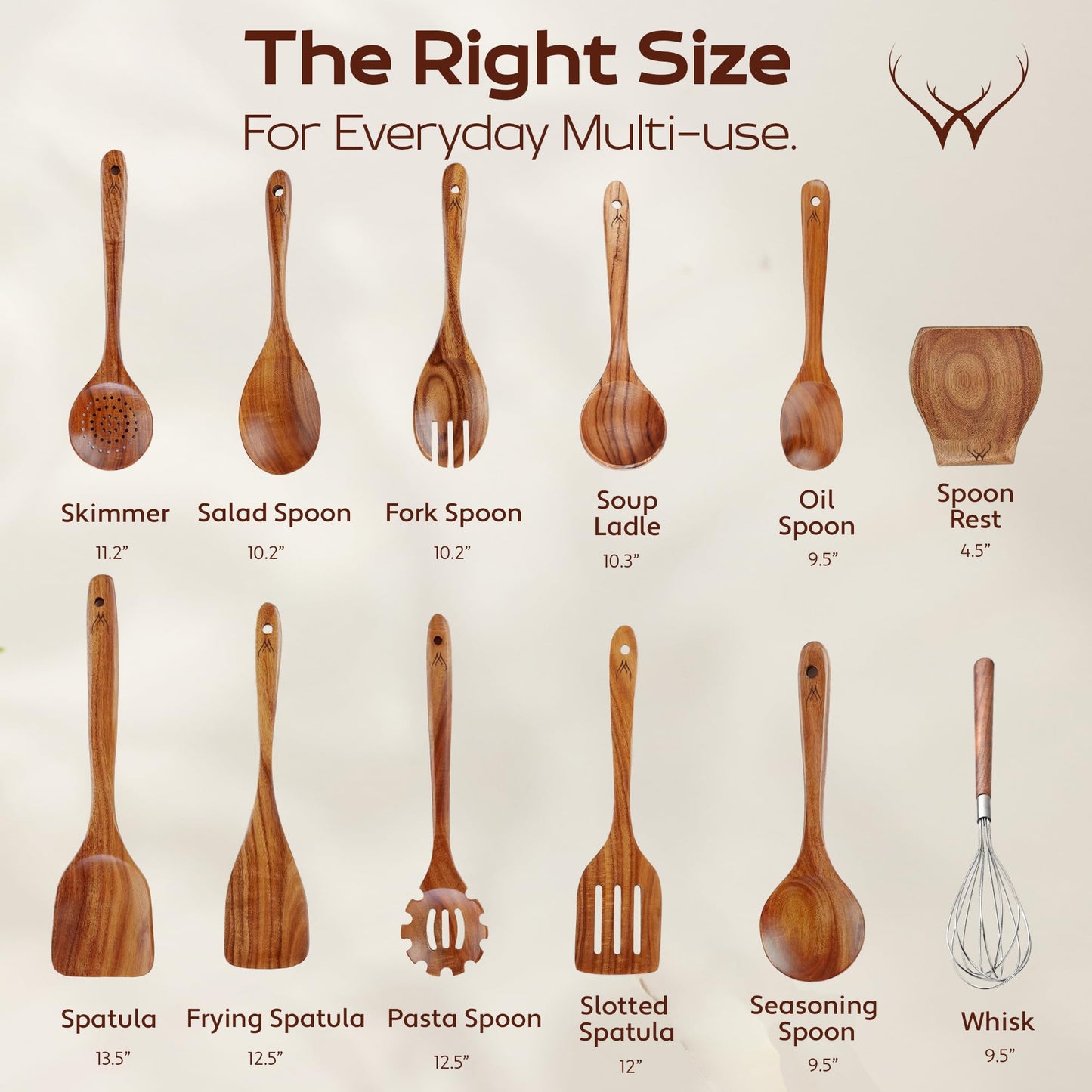 12 Pcs Wooden Cooking Utensils Set – Luxury Wooden Kitchen Utensils with Holder, Versatile Wooden Spoons for Cooking & Durable Teak Wood Utensil Set for Modern Home - Cooking spoons with Spatula
