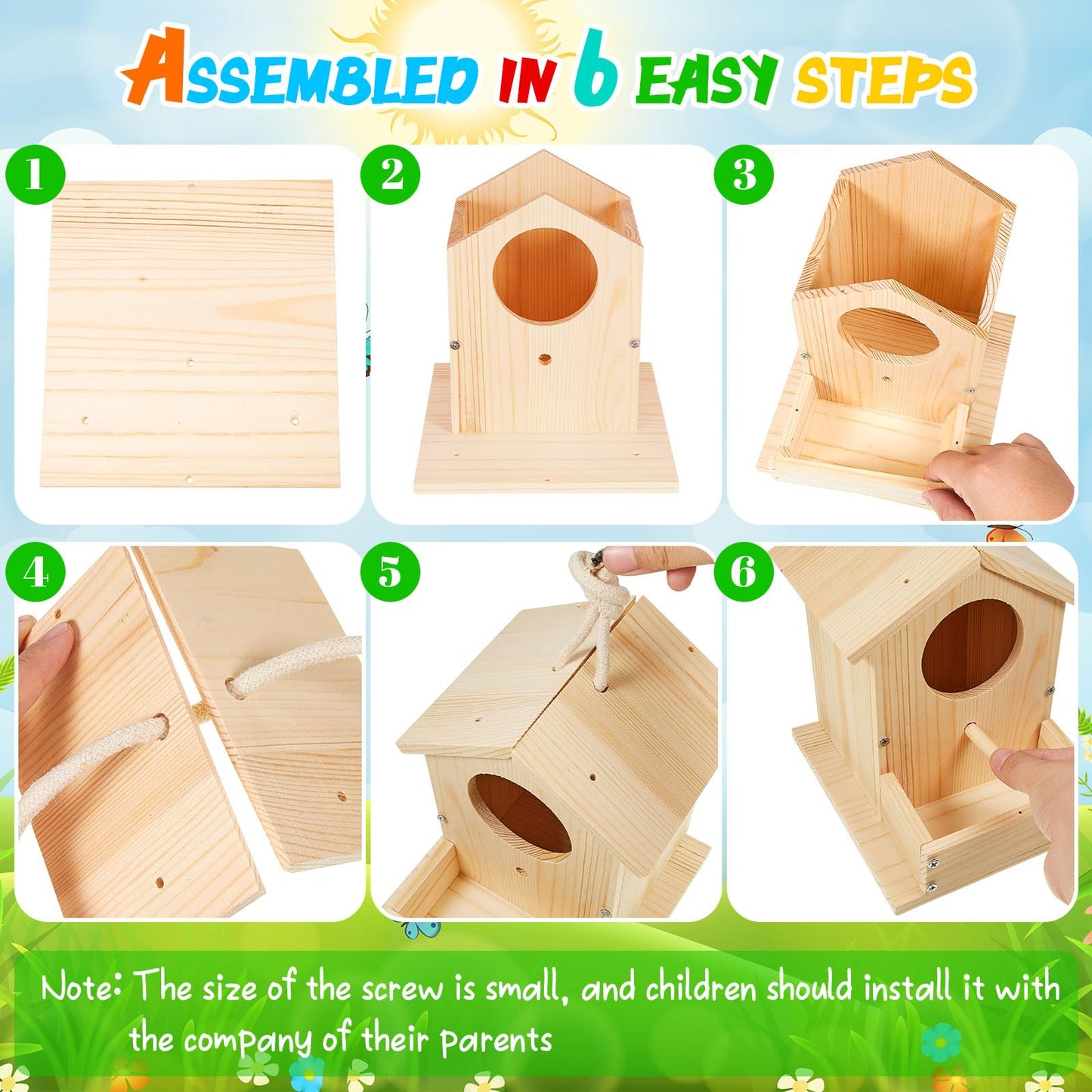 Liliful 4 Pack Wooden Birdhouse Kit DIY Bird House with Paint and Paintbrushes Art and Crafts Painting Kits for Boys Girls Adults Build Paint Classroom Birthday Indoor Outdoor Craft