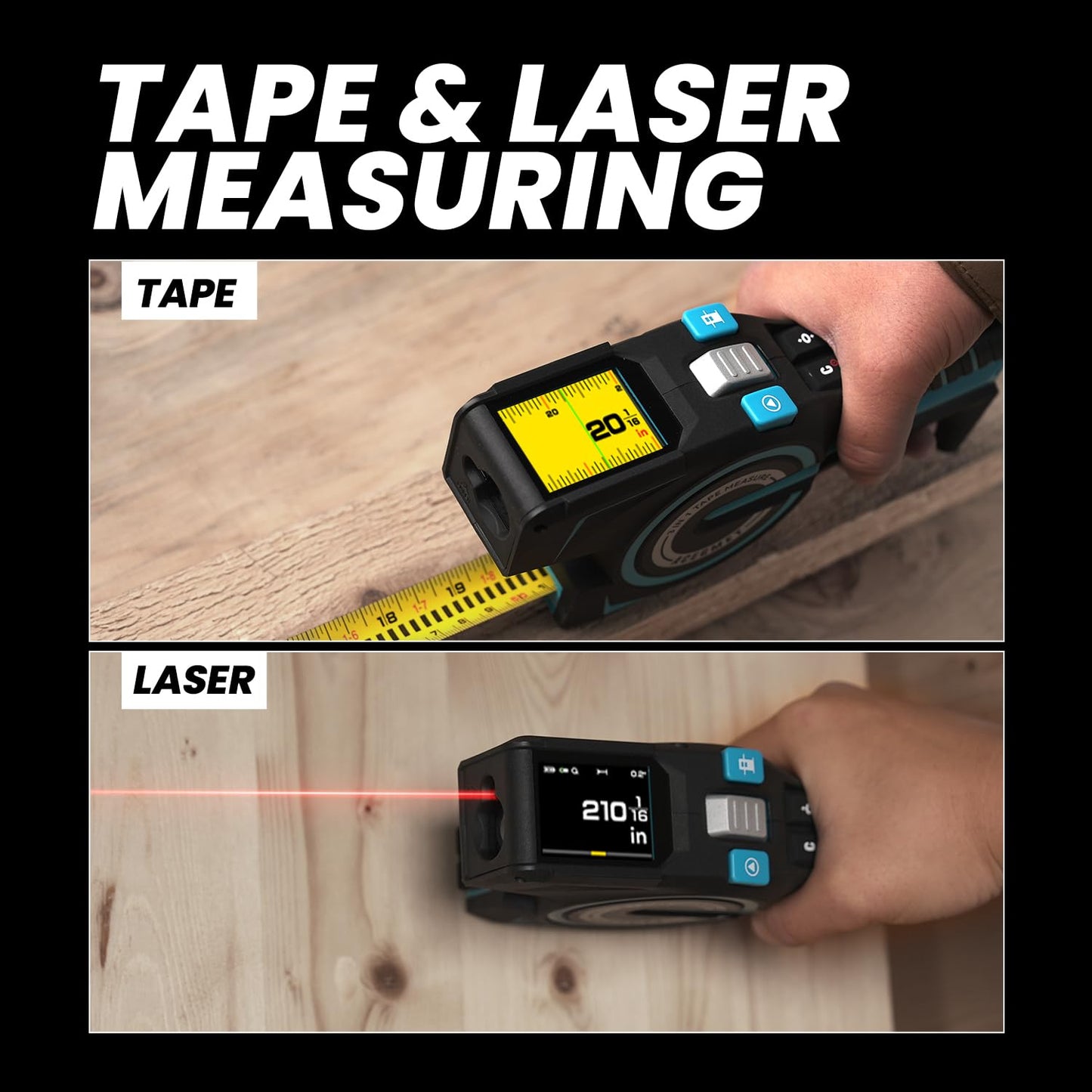 3-in-1 Digital Tape Measure, 330Ft Laser Measurement Tool & Auto Lock Tape with Instant Digital Readout, Extended Laser Line & Incremental Measurement, Replaceable Tape | Swappable Battery | APP Sync