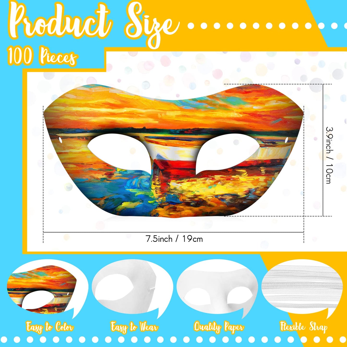 Leyndo 100 Pack Paper Mache Masks Paper Mask for Craft White Mask Masquerade Blank DIY Halloween Mask Half Face Paintable Mardi Gras