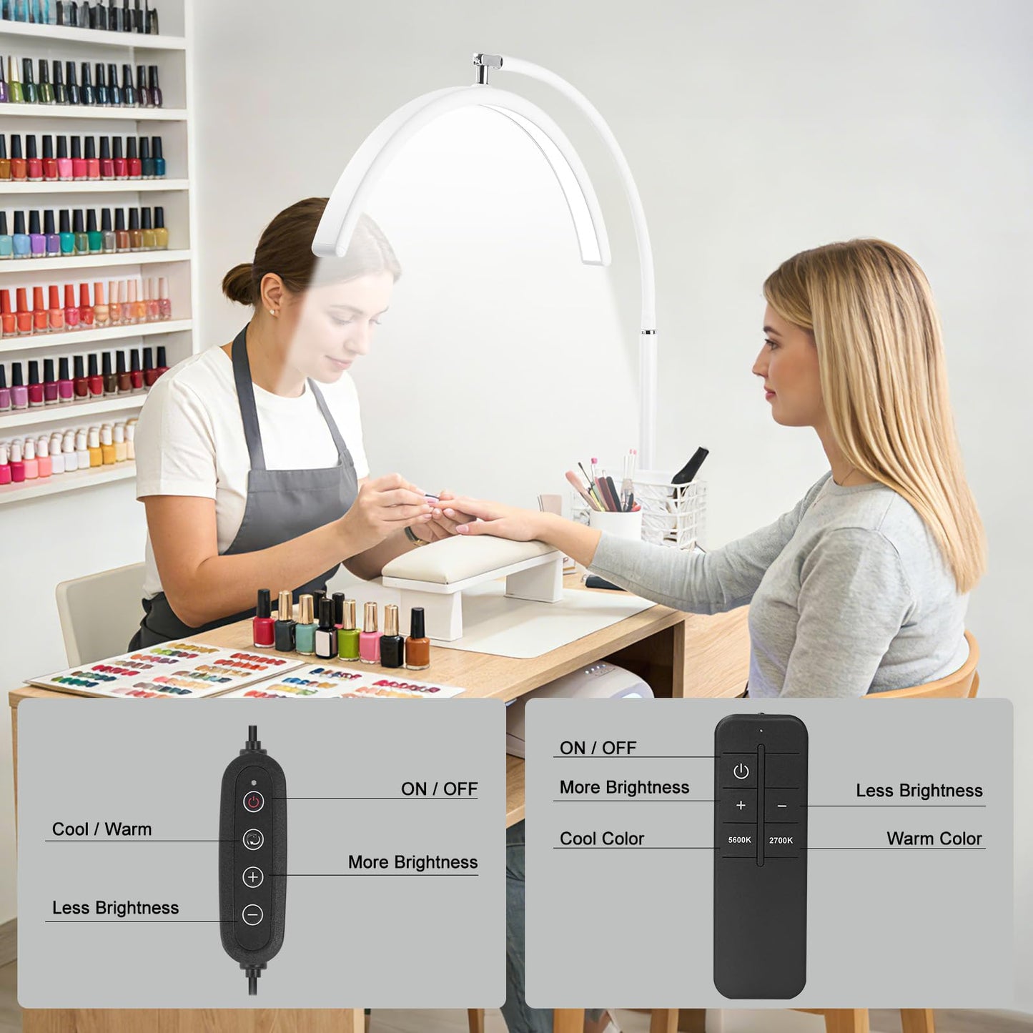 ZEKAHOV Half Moon LED Floor Light - Professional Shadow-Free Lamp for Lash Techs, Estheticians & Tattoo Artists | Remote Control & Dimmable for Eyelash Extensions, Nail Art, Home & Office