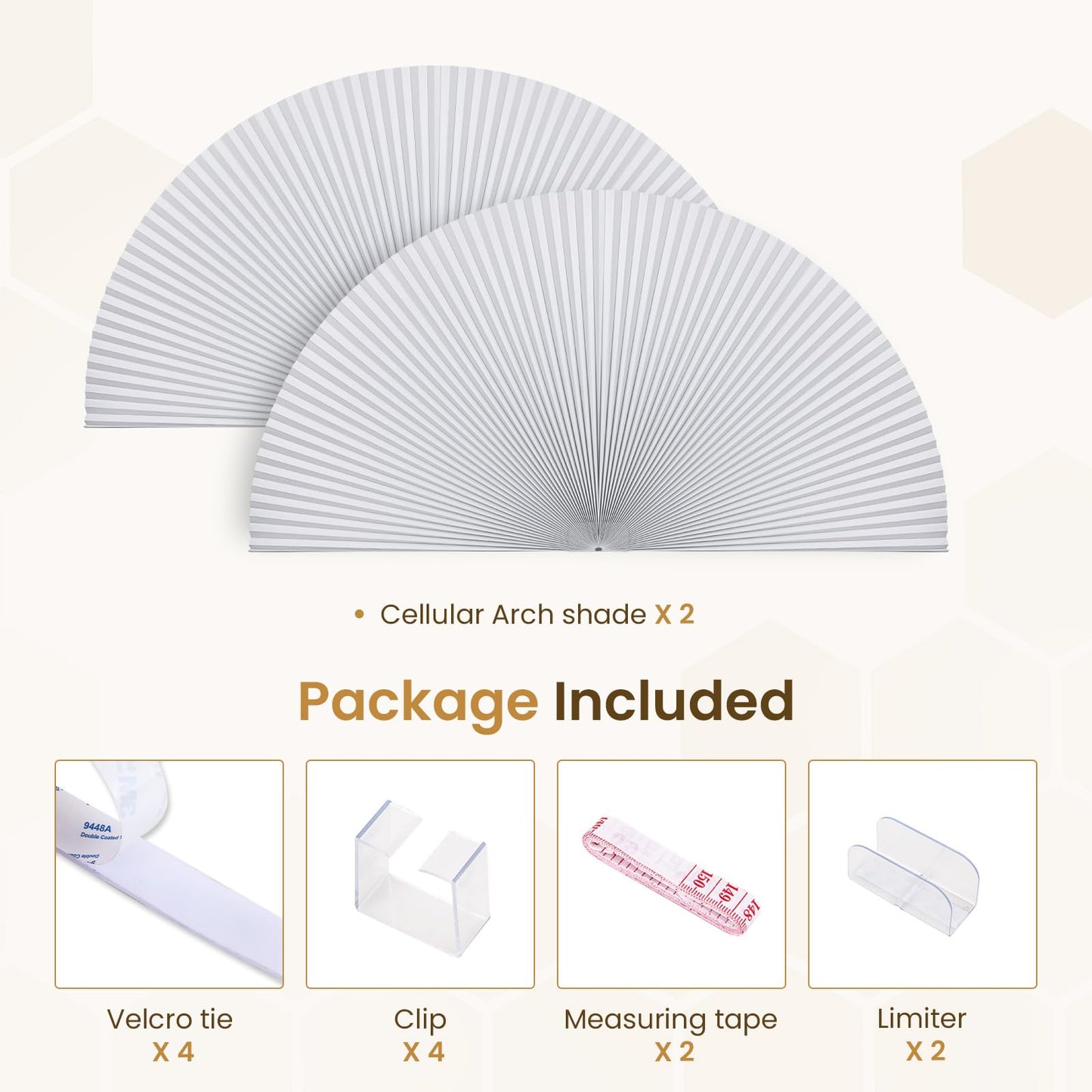Grandekor Half Circle Arch Window Shade Blackout 72" Wx36 H No Drill Honeycomb Blinds for Kitchen Nursery Living Room Bedroom Easy Install Cellular Shades White