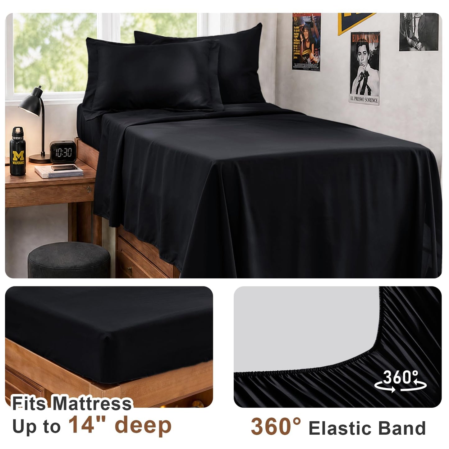 JOLLYVOGUE Twin Comforter Set, Ultra-Soft Bed in a Bag Twin Size 5 Pieces, Oeko-TEX Certified Bedding Set with Down Alternative Comforter, Sheets, Pillowcases & Shams, Black