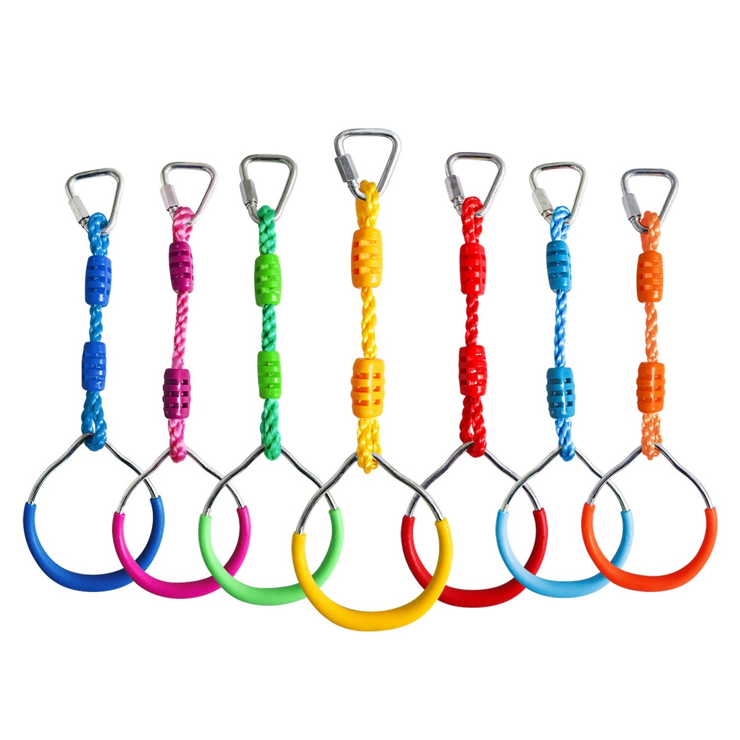 Rainbow Craft 7-Pack Colorful Ninja Rings - Gymnastic Ring, Swing Bar Ring, Monkey Rings for Backyard Ninja Warrior Obstacle Slackline Kits