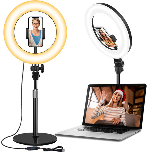 Desk Ring Light with Stand, 10.5'' Circle Light with Phone Holder for Video Recording, Adjustable Halo Light for Computer Zoom Meeting, Laptop Light for Conference Video Calls, Podcast, Live Streaming
