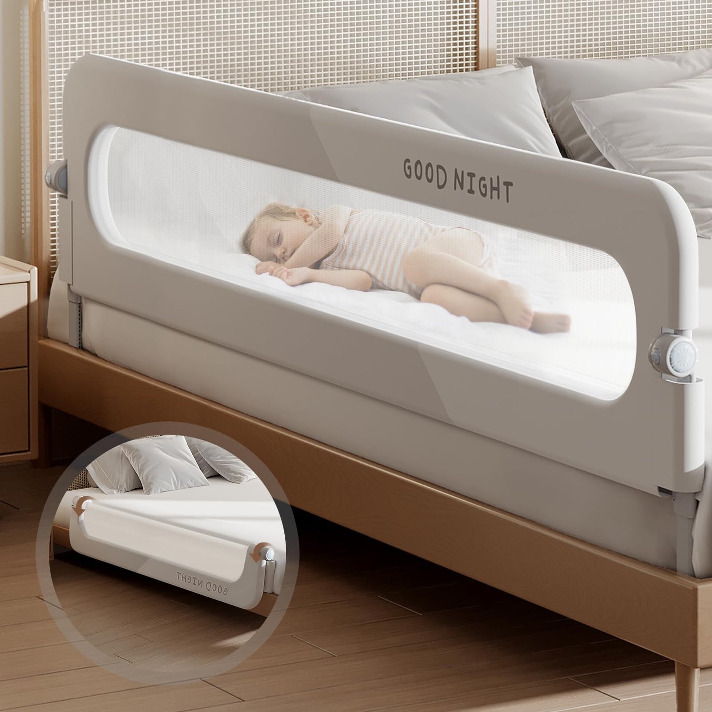 strenkitech Foldable Toddler Bed Rails - Kids Guard Bumper for Crib Safe Bed Side Rail for Twin Queen King Full Size Beds (59inch)