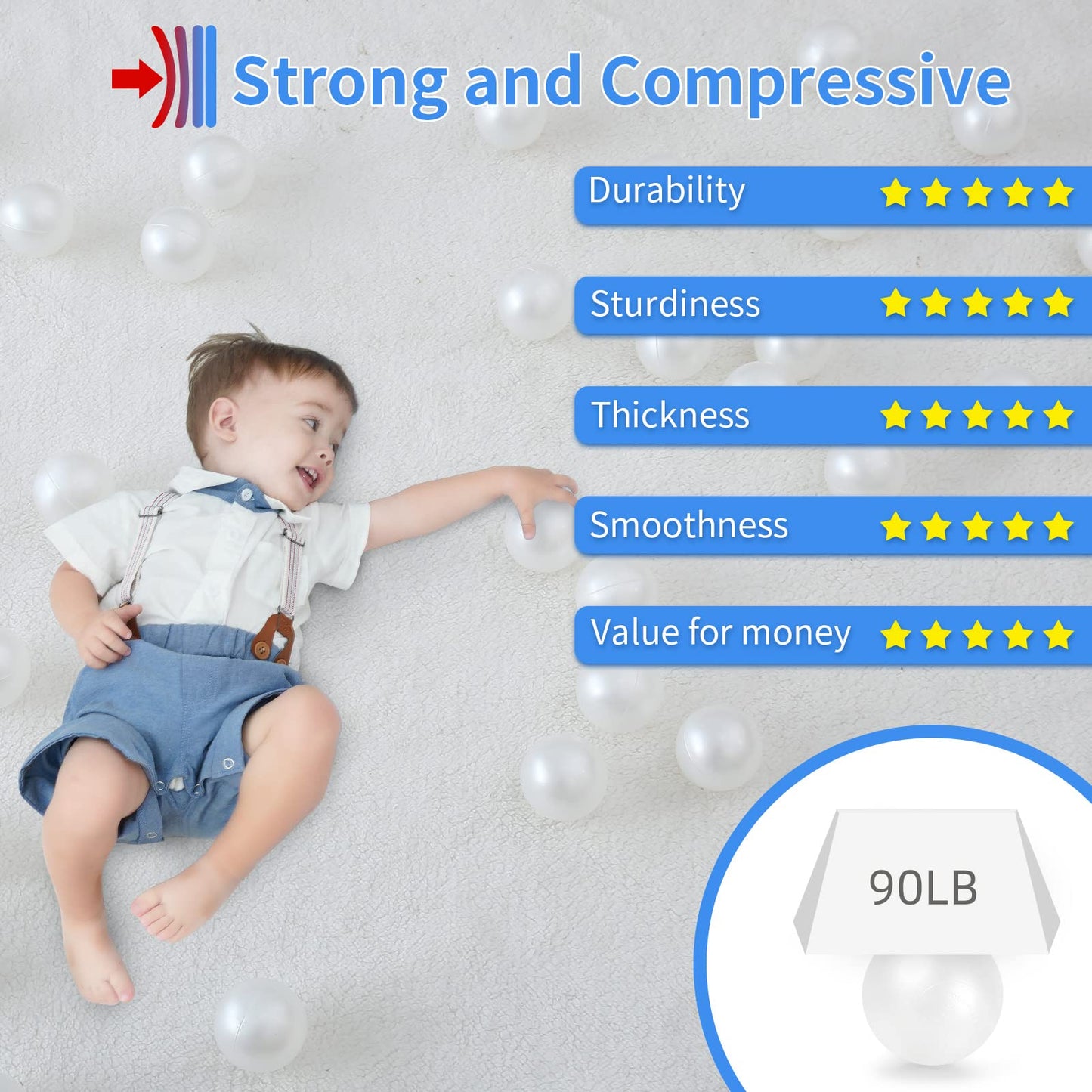 STARBOLO Ball Pit Balls - 2.75inches - Crush Proof Plastic Children's Toy Balls Macaron Ocean Balls Play Balls for Birthday Party Games Pool (Pearl White).