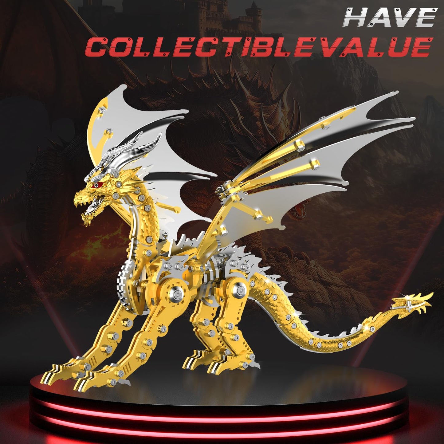 LONGPIN 3D Puzzles for Adults,Metal Dragon Puzzle Building Set,Collectible Mechanical Engineering Crafts for Home Office Decoration & Gift(Golden)