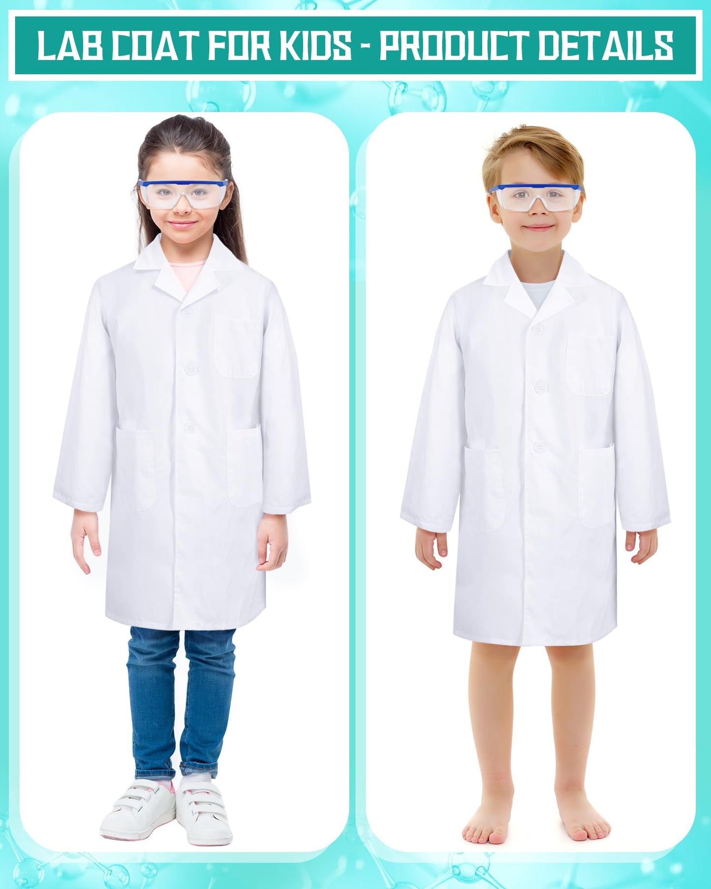 Xtinmee 12 Sets 36 Pcs Kids Lab Coat Set Halloween Doctor Costume with Goggles ID Card Kit Science Dentist Doctor Dress Up (Large)