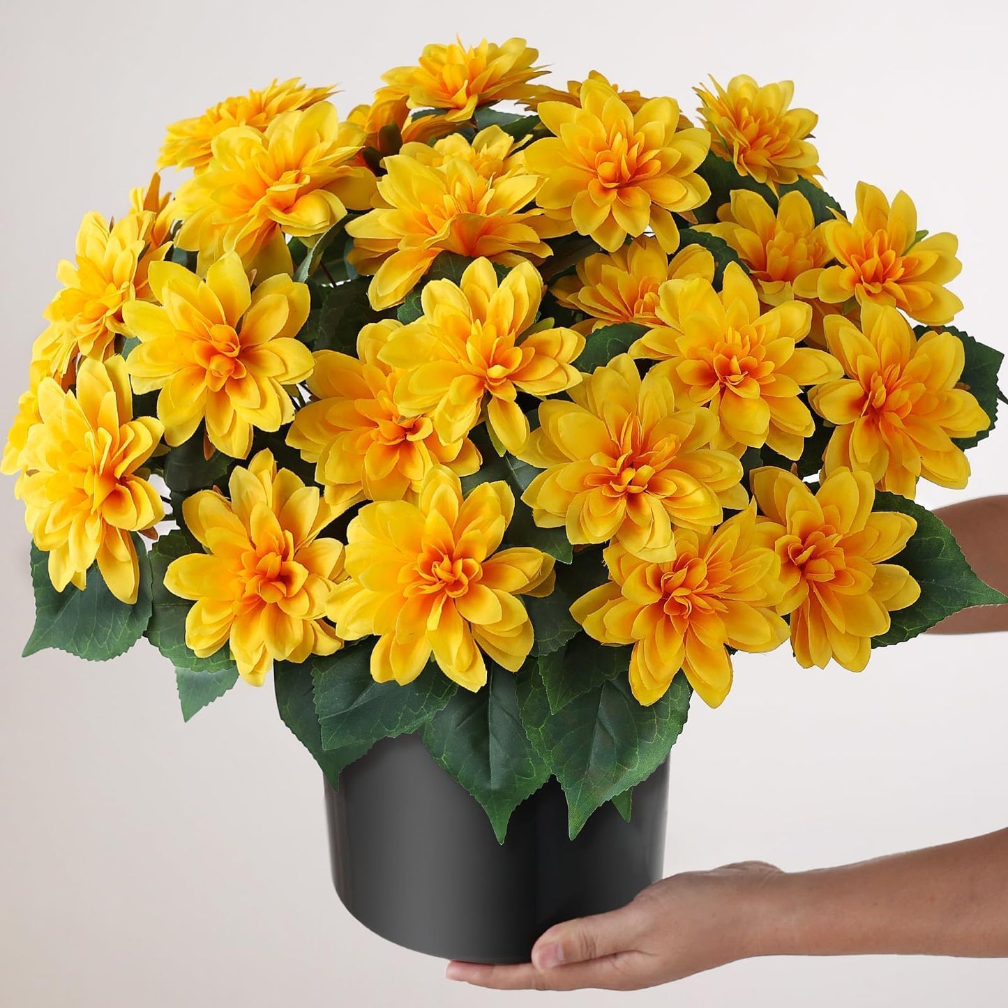 2 Set of Artificial Dahlia Topiary Ball Trees - Fake Silk Dahlia Flower Bushes, UV Resistant Faux Floral Shrub Potted for Front Door Porch Farmhouse Wedding Outdoor Decor (Yellow)
