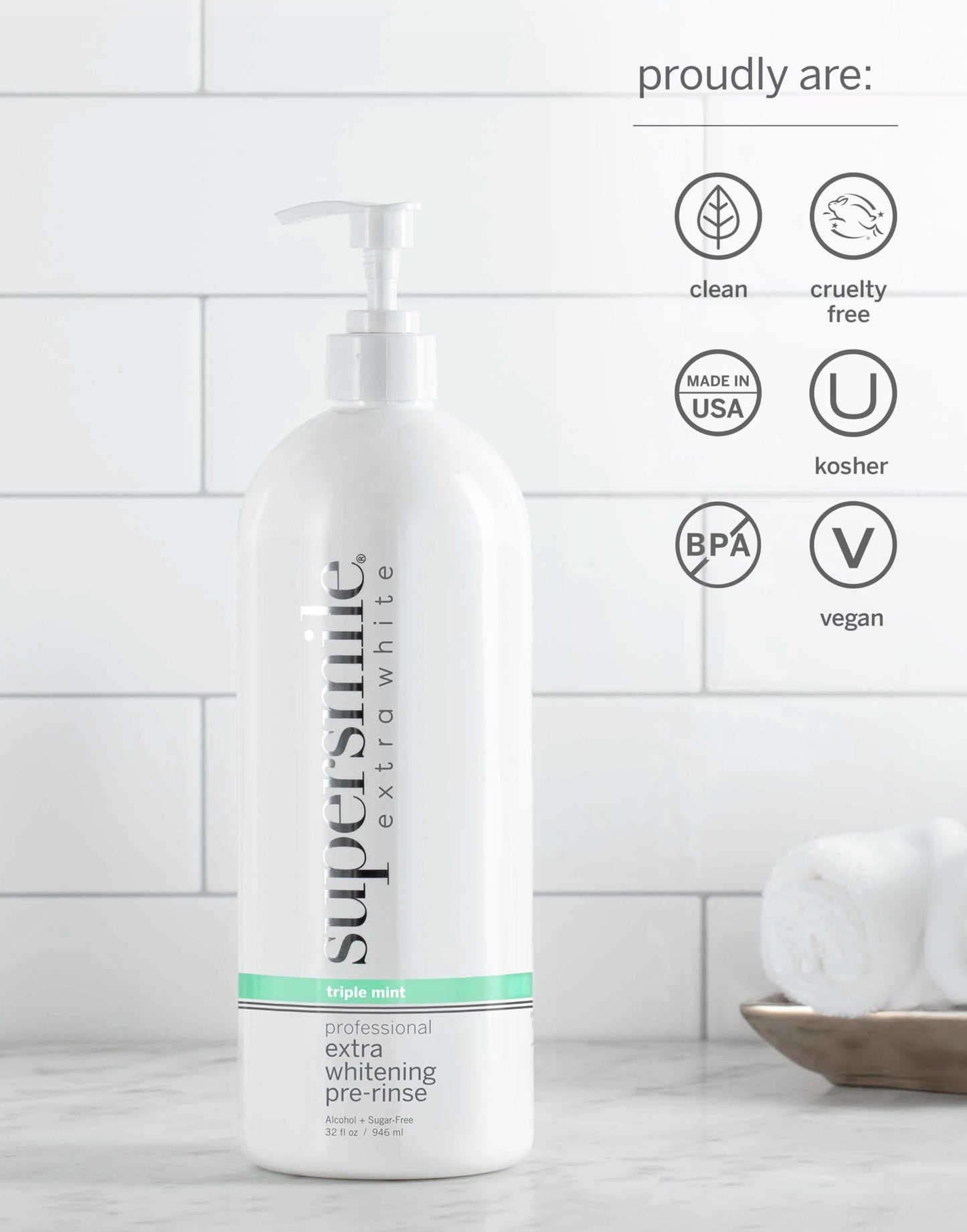 Supersmile Jumbo Extra Whitening Pre-Rinse, Clinically Formulated Pre-Brush Dental Mouthwash, 32 oz