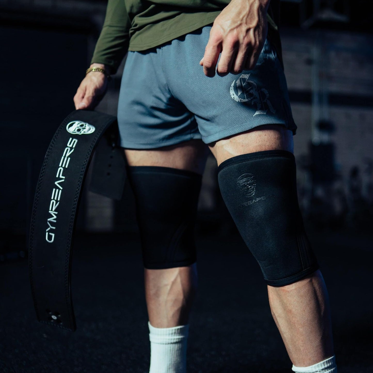 Gymreapers Knee Sleeves (1 Pair) With Gym Bag - IPF Approved - Knee Compression Sleeve Support for Squats, Weightlifting, and Powerlifting 7MM Neoprene Sleeves - 1 Year Warranty (Black/Black, Large)