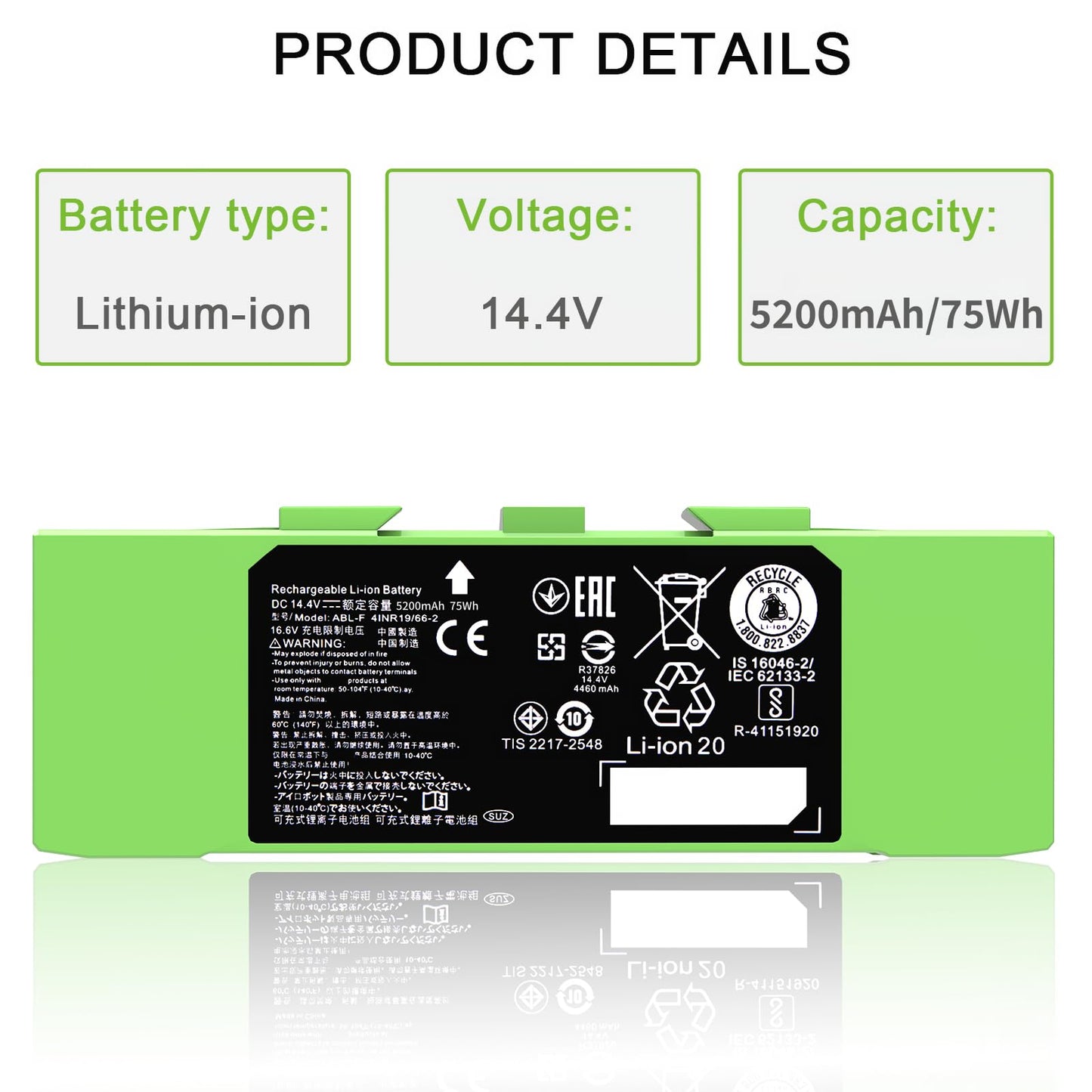 Dentsing ABL-F 75Wh Battery for iRobot Roomba i7 i7+ j7 j7+ 7158 7150 7550 7558 i3 i3+ 3150 i4 i4+ 4150 i8 and e5 e6 e5150 e6198 Replacement Battery for Roomba i & e & j Series 5200mAh