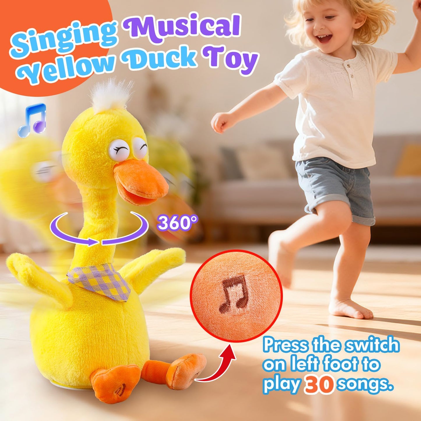 13" Talking Dancing Duck, Repeating What You Say Mimicking Recording Plush Baby Toy Musical English Songs Singing Talking Glowing Animated Twisting Gifts of Lighting Up Funny Toys for Boys Kids