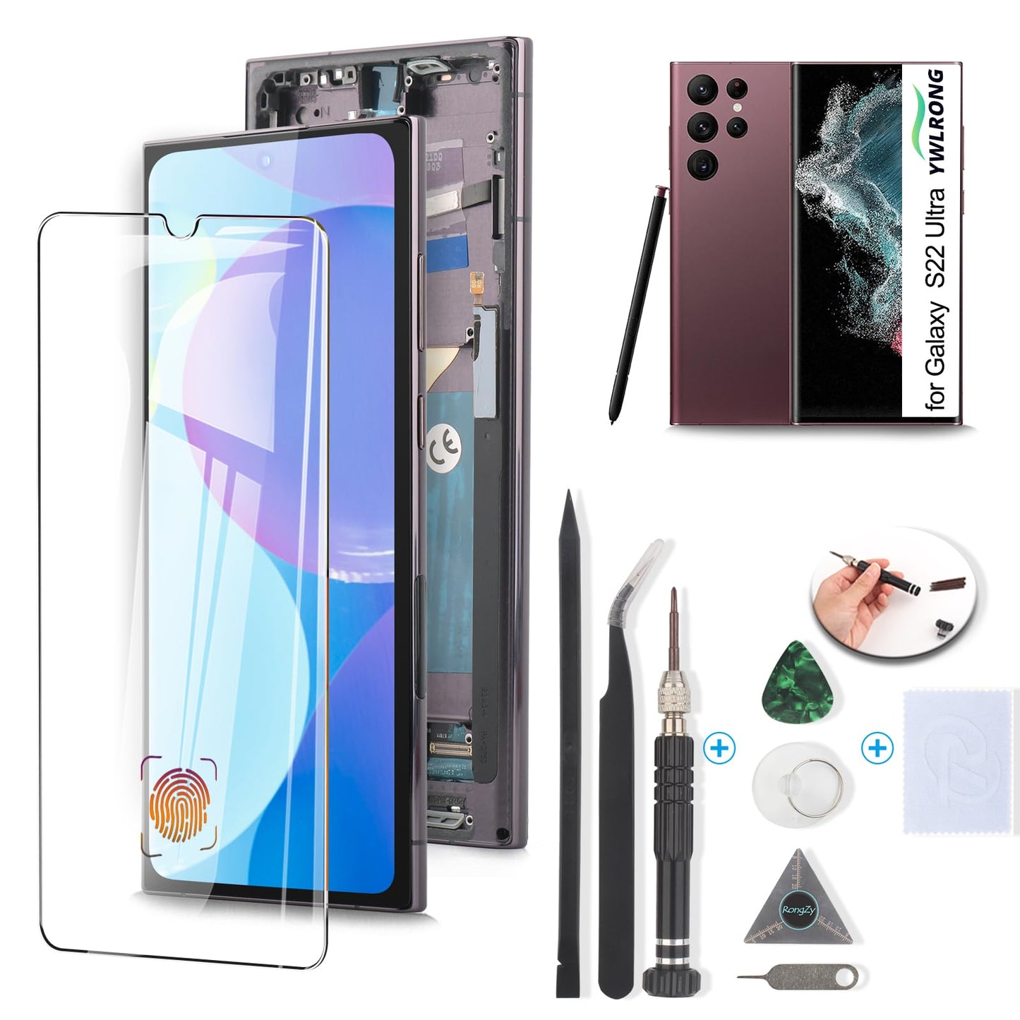 OLED Screen for Samsung Galaxy S22 Ultra 5G Screen Replacement for Samsung S22 Ultra 5G SM-S908U/S908U1 LCD Display Touch Screen Digitizer Assembly with Tools（Black, Support Fingerprint）