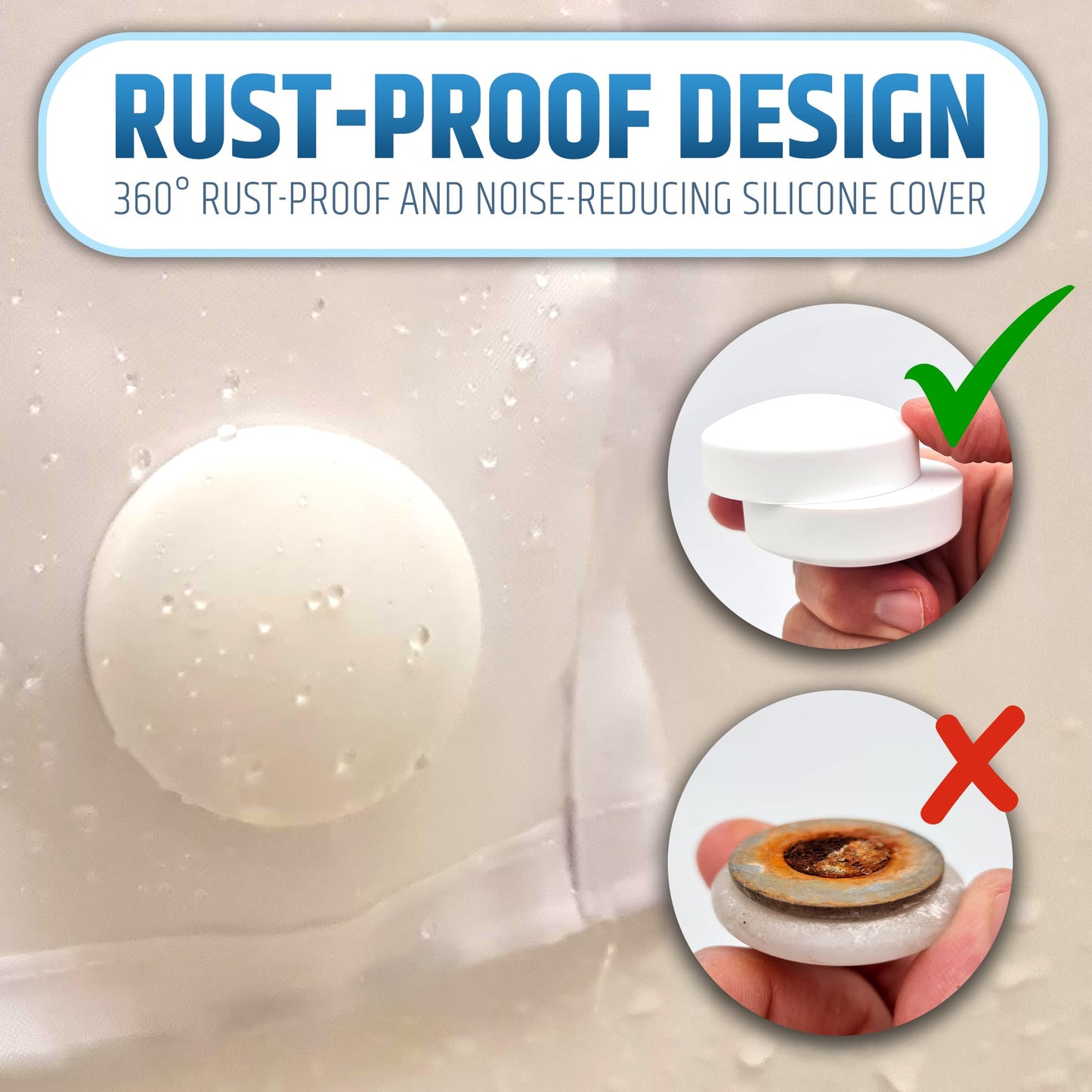 XL & Extra Heavy Powerful Anti-Billowing Magnetic Shower Curtain Weights for Splash-Free Bath Experience - 360° Silicone Wrapped - Will Never Rust - Prevent Curtain from Blowing | 4 XL Pairs | White