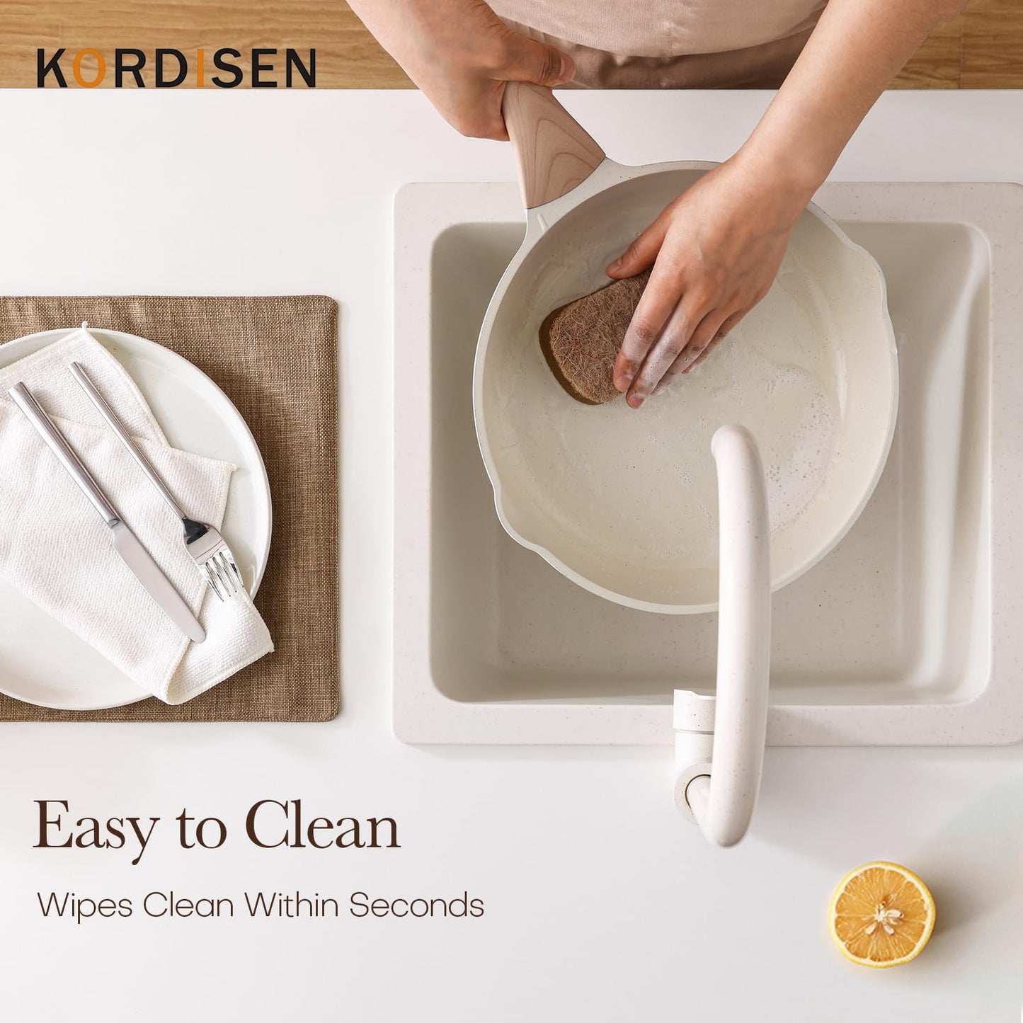 Kordisen Ceramic Nonstick Frying Pan Skillet Set with Lid, 3 Piece Ceramic Pans for Cooking Non Toxic, Healthy Induction Cookware, Stay-Cool Handle, PFOA & PFAS Free (8 Inch, 9.5 Inch, 11 Inch)