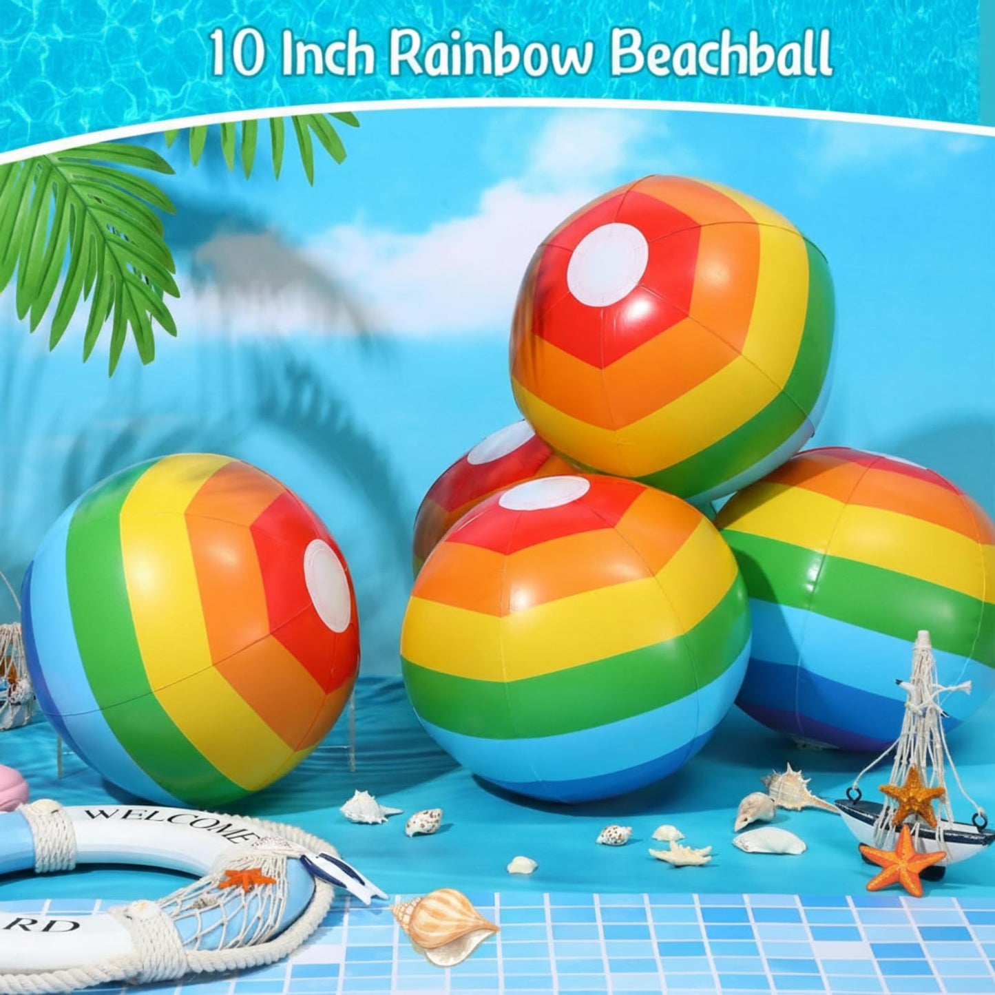 Teyva Daily 24 Pcs 14" Inflatable Beach Balls, Rainbow Beach Balls Bulk, Inflatable Pool for Party Supplies Decorations, Adults Birthday Water Luau Summer Games Party Favors