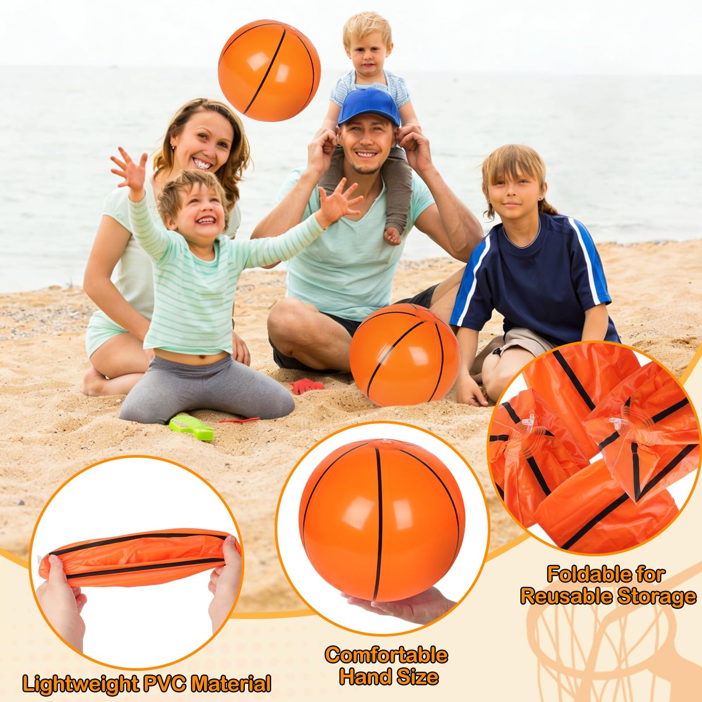 SAYAYA 40 Pieces Basketball Beach Balls, 8 Inch Inflatable PVC Blow Up Beach Ball Bulk for Sports Themed Summer Beach Pool Game Water Sand Basketballs March Madness Decorations Birthday Party Favors