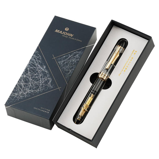 erofa Majohn P140 Piston Fountain Pen NO.8 Fine Nib, Large Capacity Transparent White Acrylic Writing Gift Pen with Box