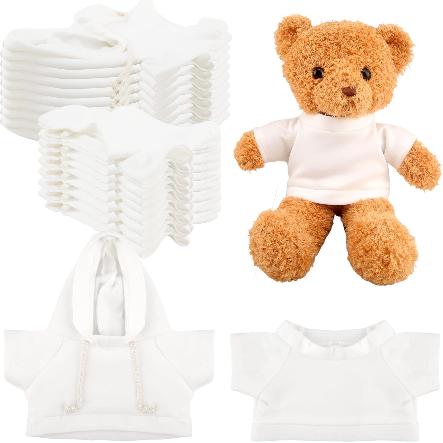 20 Pcs Stuffed Animal Toy White Clothing Sublimation Blank Bear Clothes Include 10 Pcs Teddy Bear Blank Hoodie and 10 Pcs Teddy Bear White Shirt for 14-18 Inch Stuffed Bears Dolls DIY (Color Style 1)