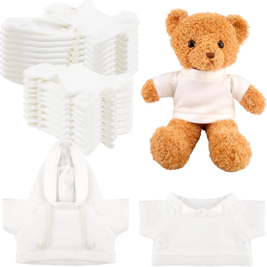 20 Pcs Stuffed Animal Toy White Clothing Sublimation Blank Bear Clothes Include 10 Pcs Teddy Bear Blank Hoodie and 10 Pcs Teddy Bear White Shirt for 14-18 Inch Stuffed Bears Dolls DIY (Color Style 1)
