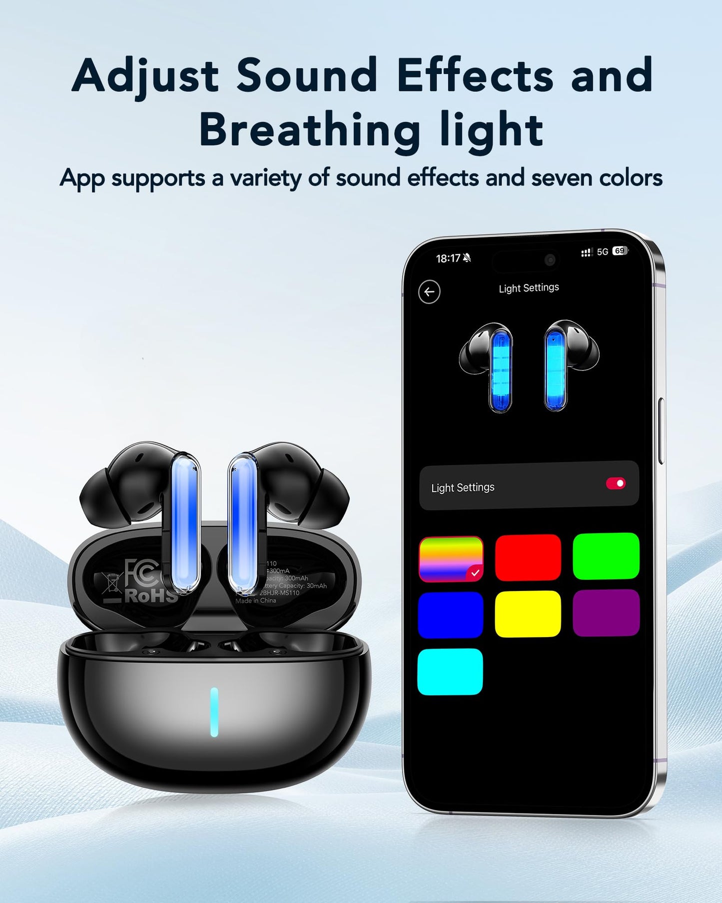 BNARQP MS110 AI Translation Earbuds, Bluetooth Translator Earbuds with App, 40H Playtime with Charging Case, IPX5 Water-Resistant Wireless Earbuds for Travel, Meetings & Language Learning
