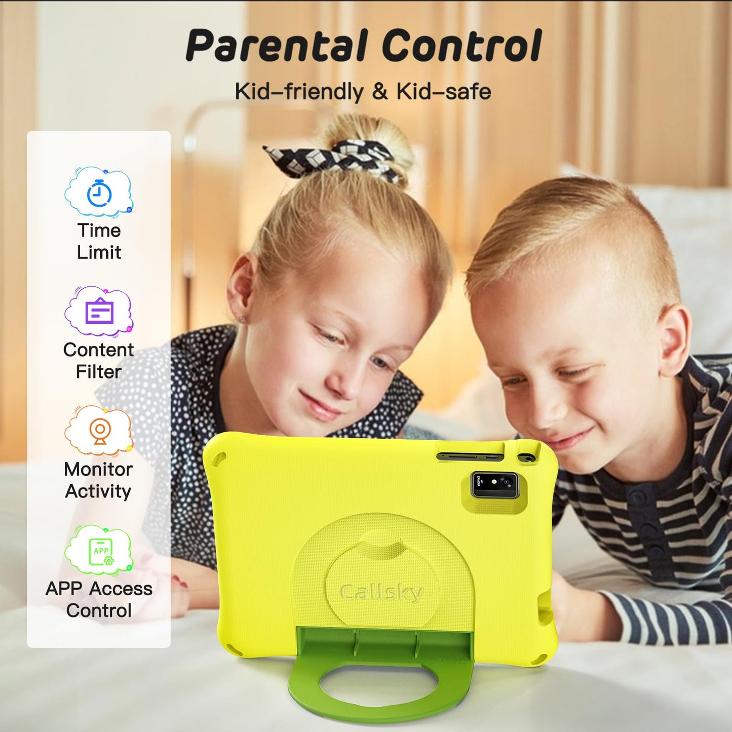 CALLSKY-NOTE Android 14 Kids Tablet 8 Inch Tablet for Kids Octa-Core 8GB+64GB Toddler Tablet with EVA Case Child Learning Tablet with YouTube, WiFi 6, Parental Control, Bluetooth 5.4, Yellow