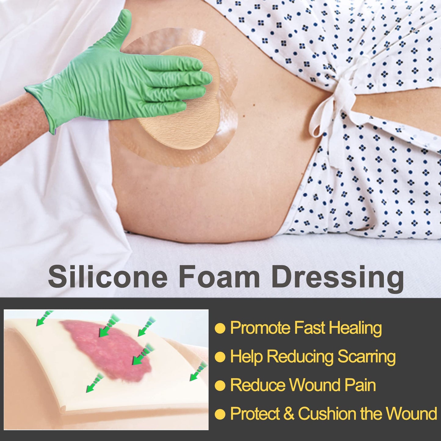 LotFancy Sacral Foam Dressing, 10 Count, 7"x 7", Silicone Foam Dressing, Wound Dressing with Border, Sacrum, Bed Sores, Pressure Ulcers Adhesive Bandage Pad, Highly Absorbent, FSA HSA Eligible
