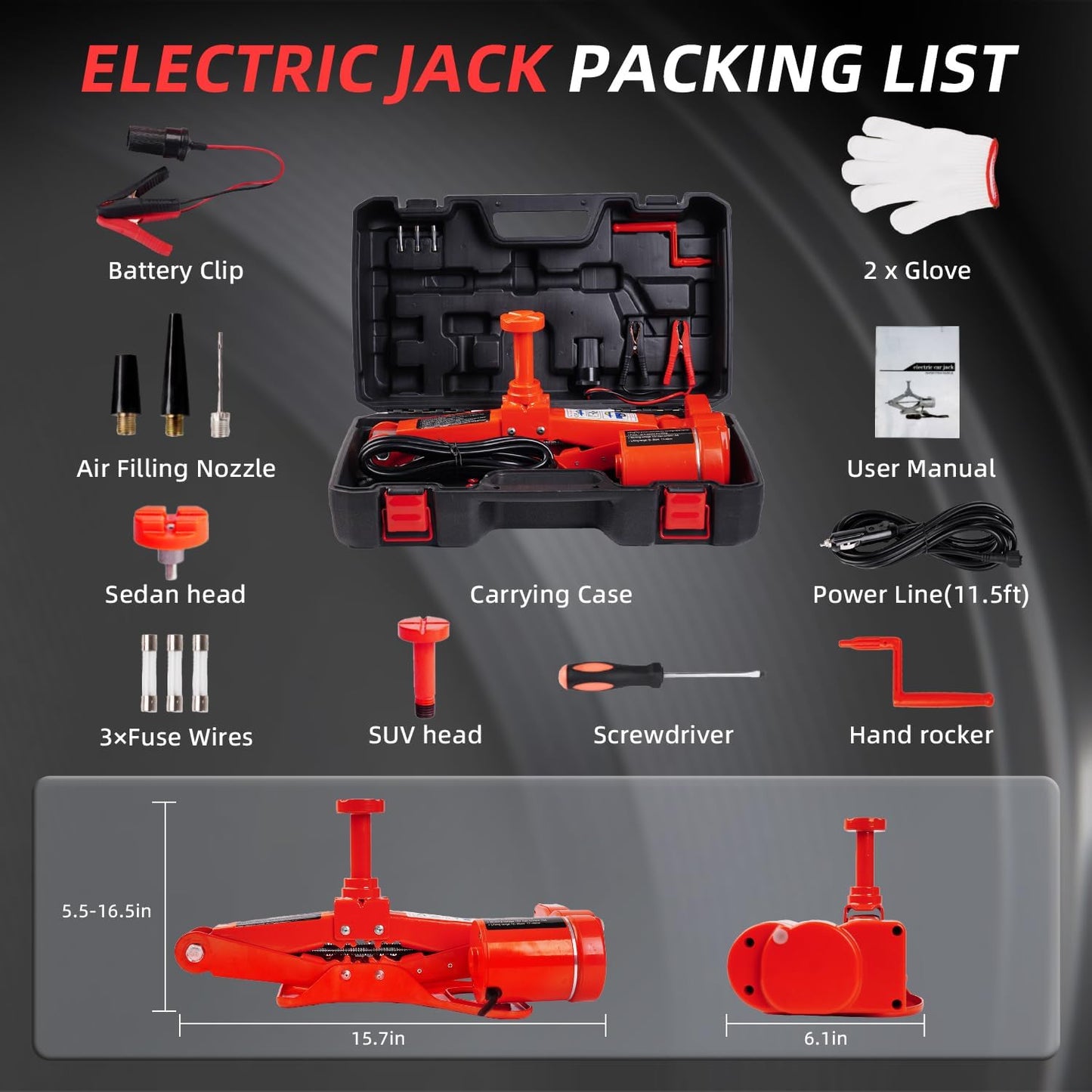STANDTALL Electric Car Jack 3T Scissor Floor Jack Set 12V Automatic Vehicle Lift Kit for Road Emergency Tire Change Car Repair Tool for Sedans and SUV