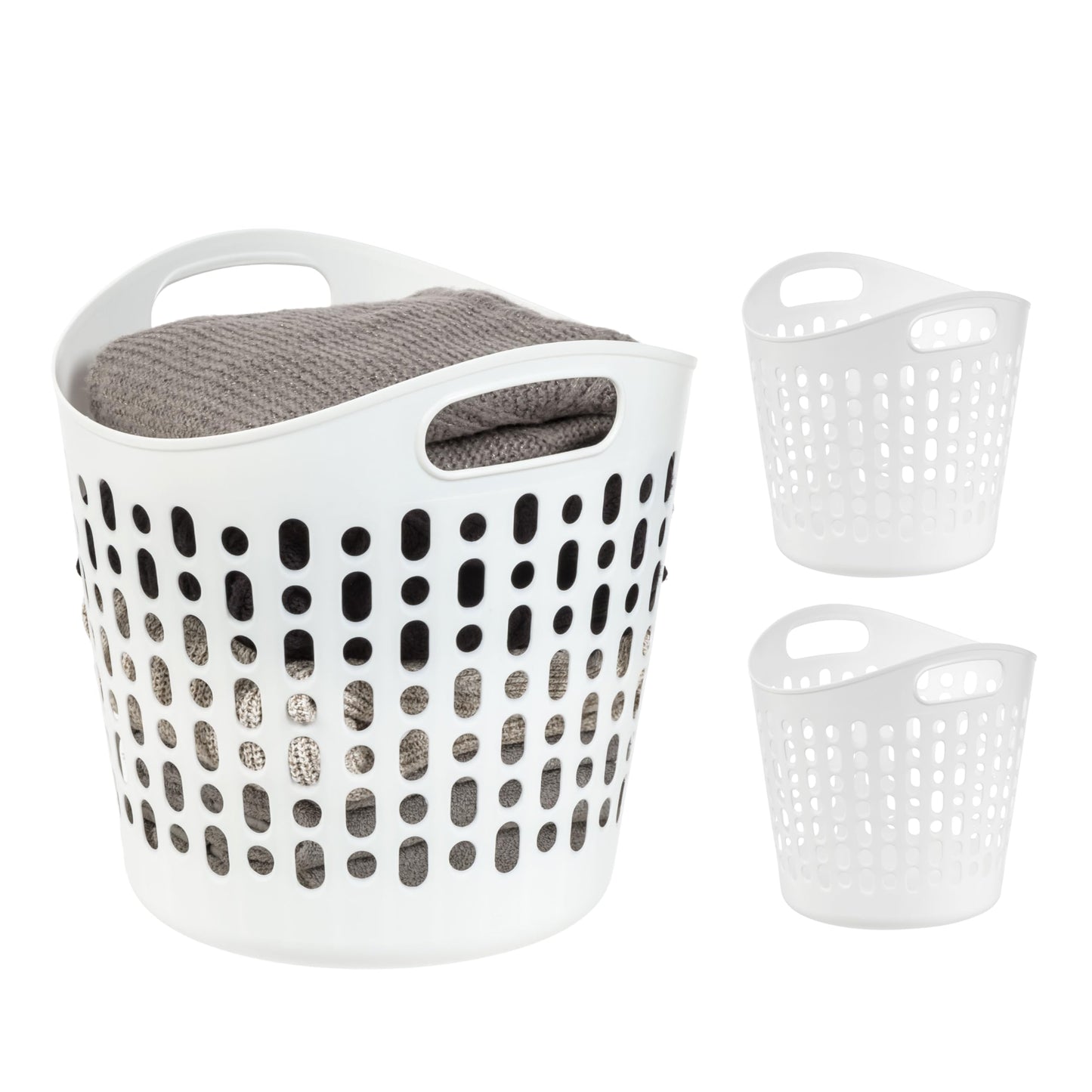 IRIS USA Plastic Laundry Basket, 27L - 3 Pack, Flexible Clothes Hamper with Ventilation Holes, Laundry Room Bedroom Bathroom Apartment Dorm Blankets Pillows Trinkets Organization, White